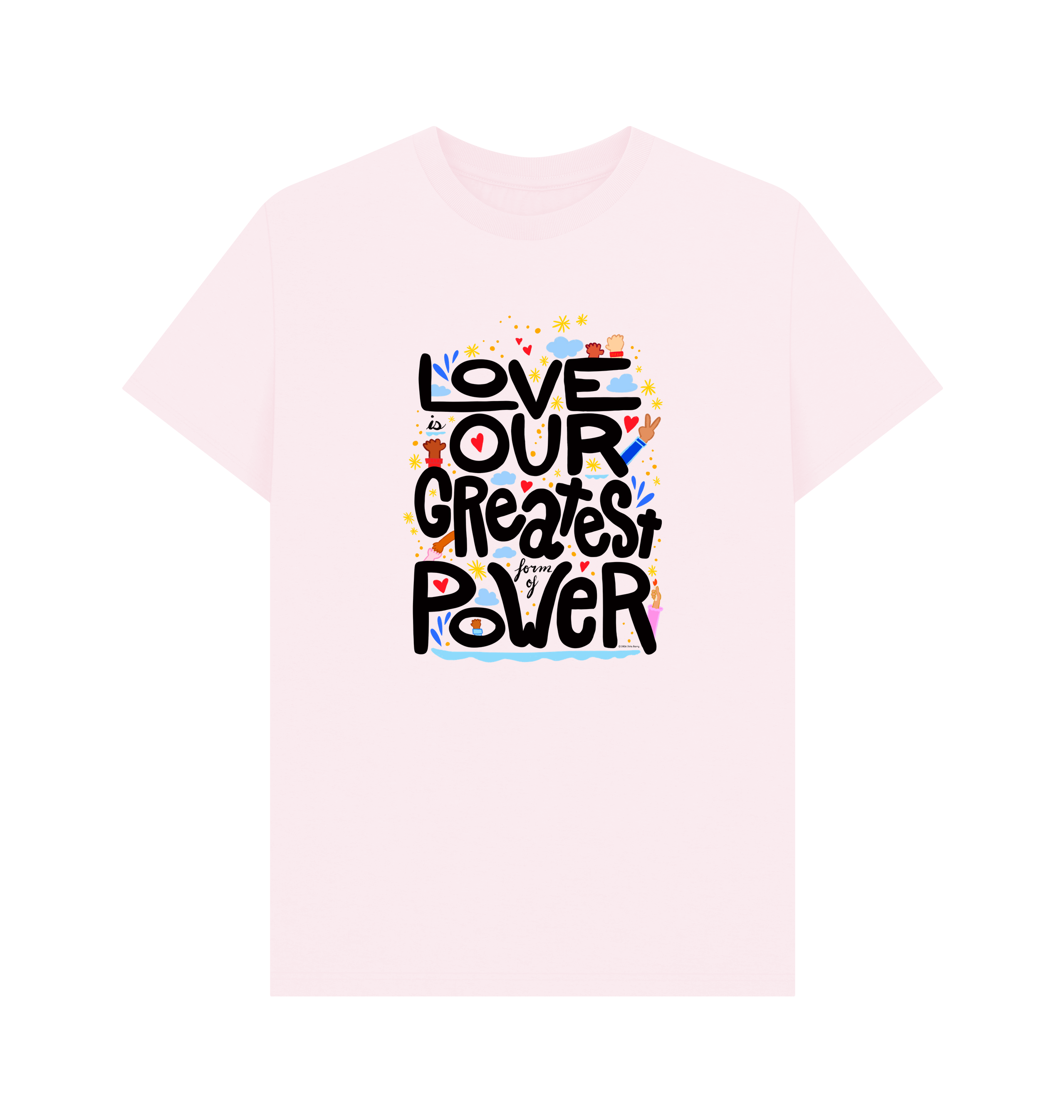 "Love is Our Greatest Form of Power" Organic Cotton Eco T-Shirt (Adult - Black Text - Assorted Light Colors)