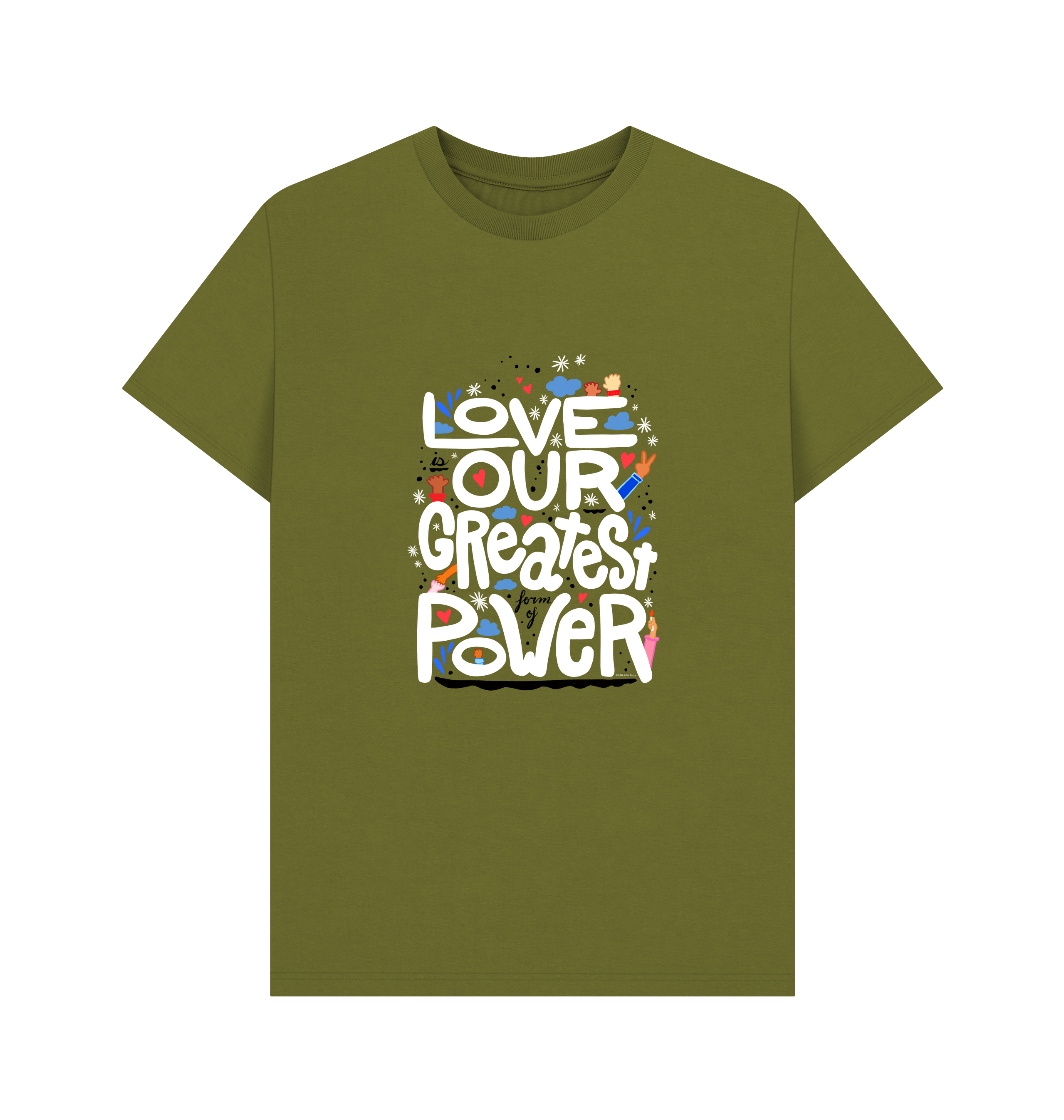 "Love is Our Greatest Form of Power" Organic Cotton Eco T-Shirt (Adult - White Text - Assorted Colors)