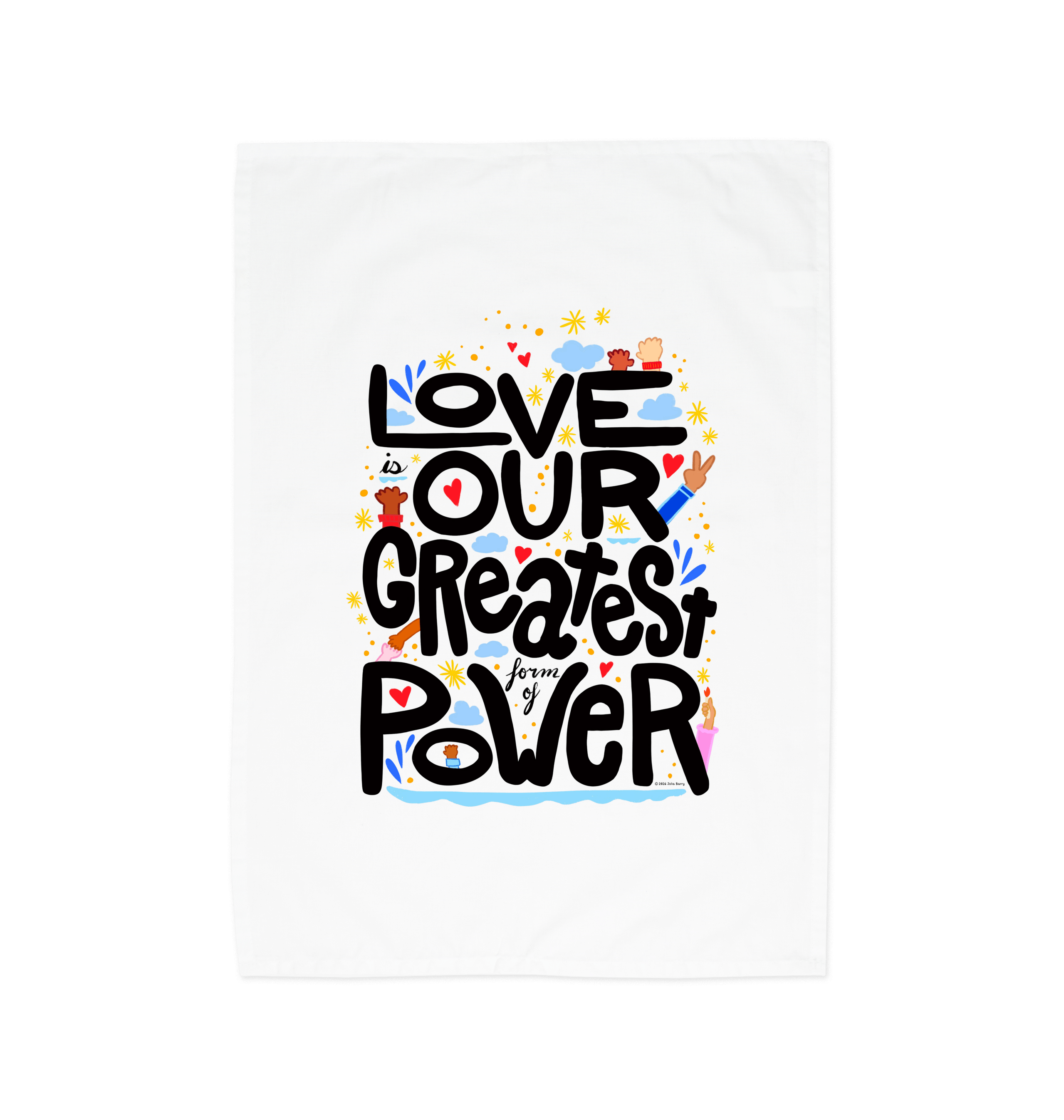 "Love is Our Greatest Form of Power" 100% Organic Cotton Eco Tea Towel (Black Text)