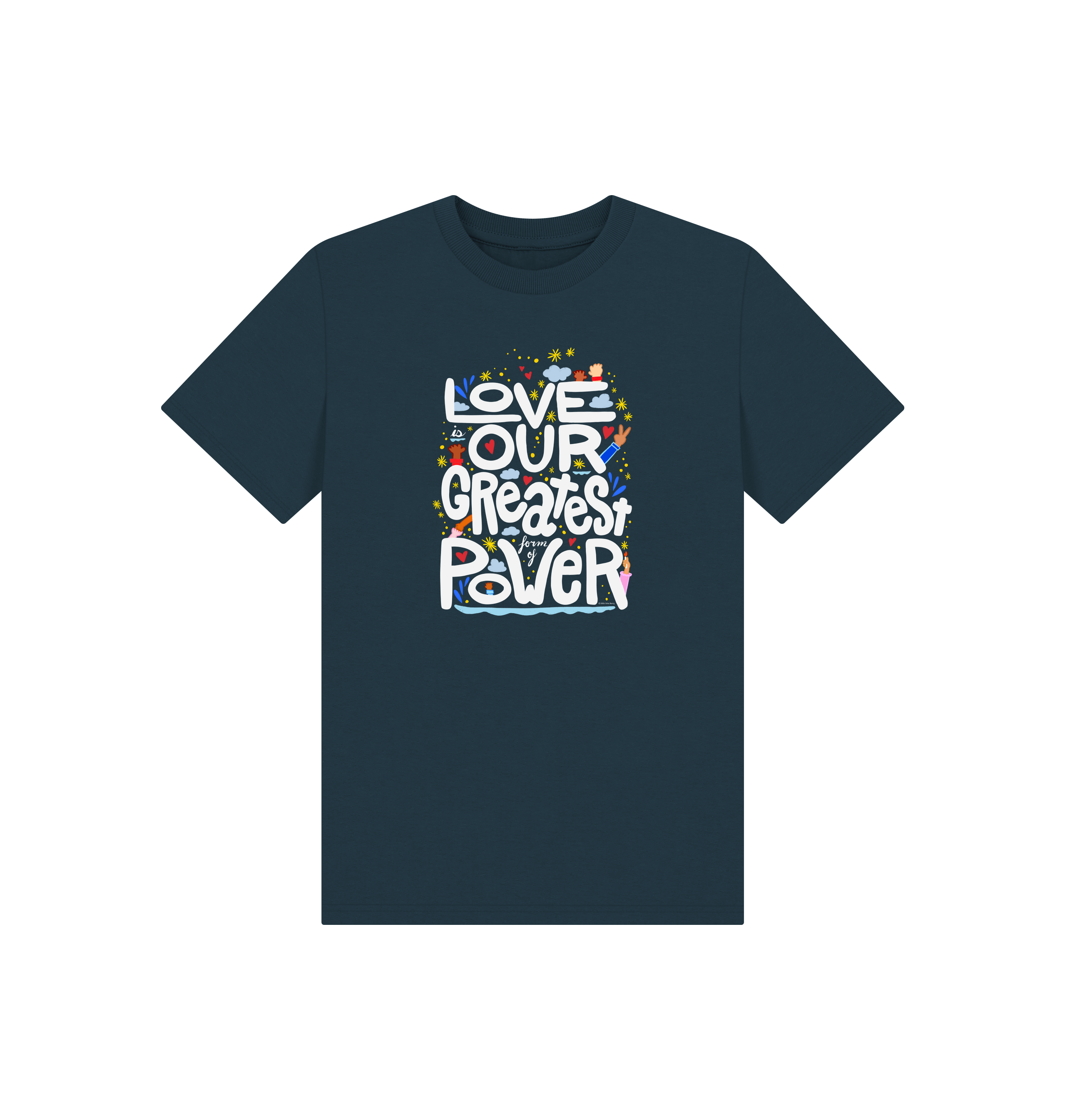 "Love is Our Greatest Form of Power" Organic Eco T-Shirt (Kids - White Text - Assorted Dark Colors)