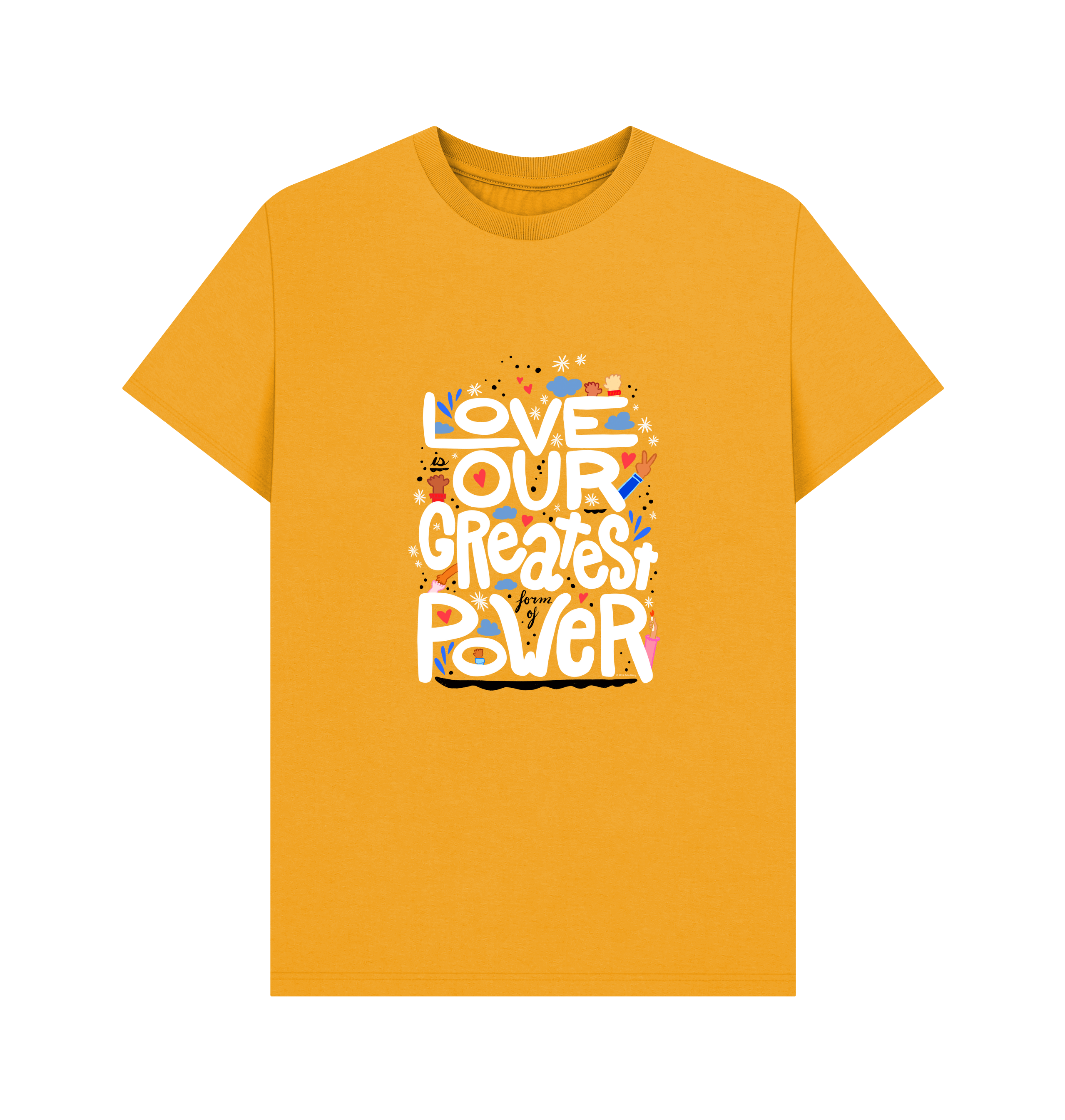 "Love is Our Greatest Form of Power" Organic Cotton Eco T-Shirt (Adult - White Text - Assorted Colors)