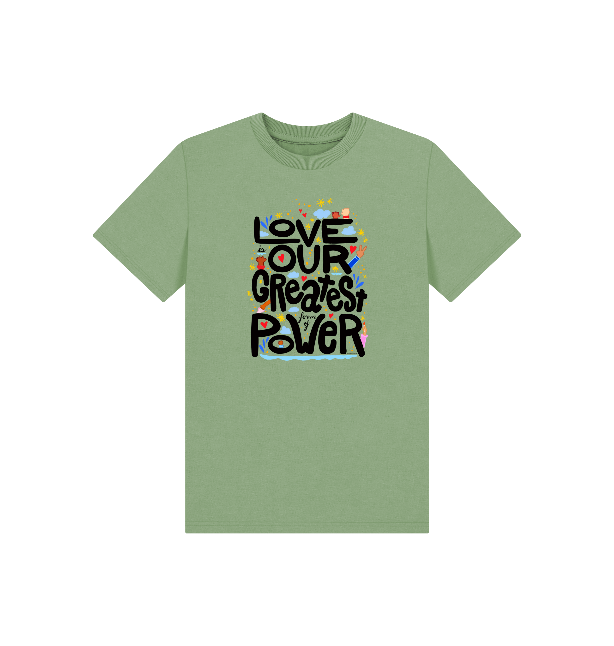 "Love is Our Greatest Form of Power" Organic Eco T-Shirt (Kids - Black Text - Assorted Light Colors)