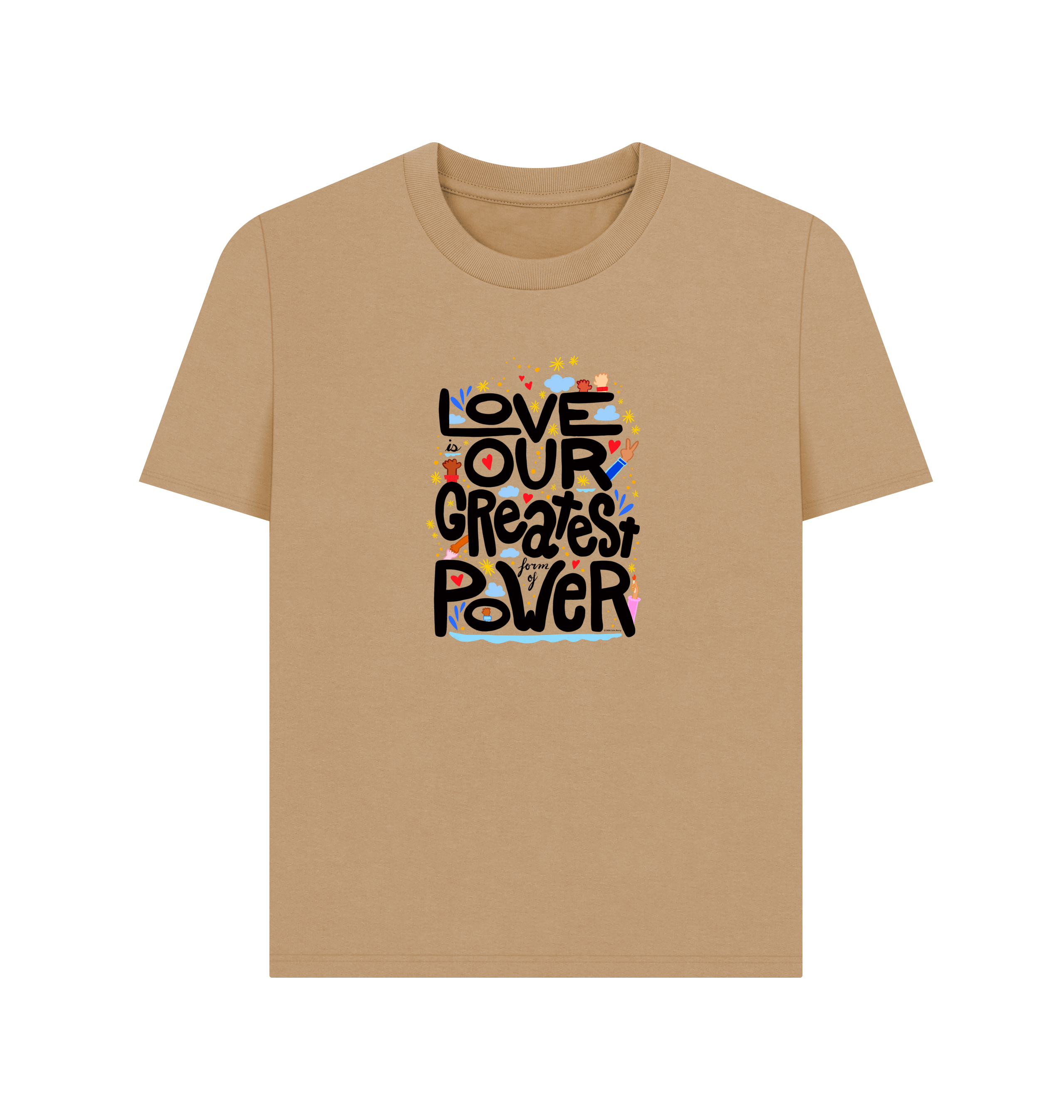"Love is Our Greatest Form of Power" Organic Cotton Eco Scoop Neck T-Shirt (Adult - Black Text - Assorted Light Colors)