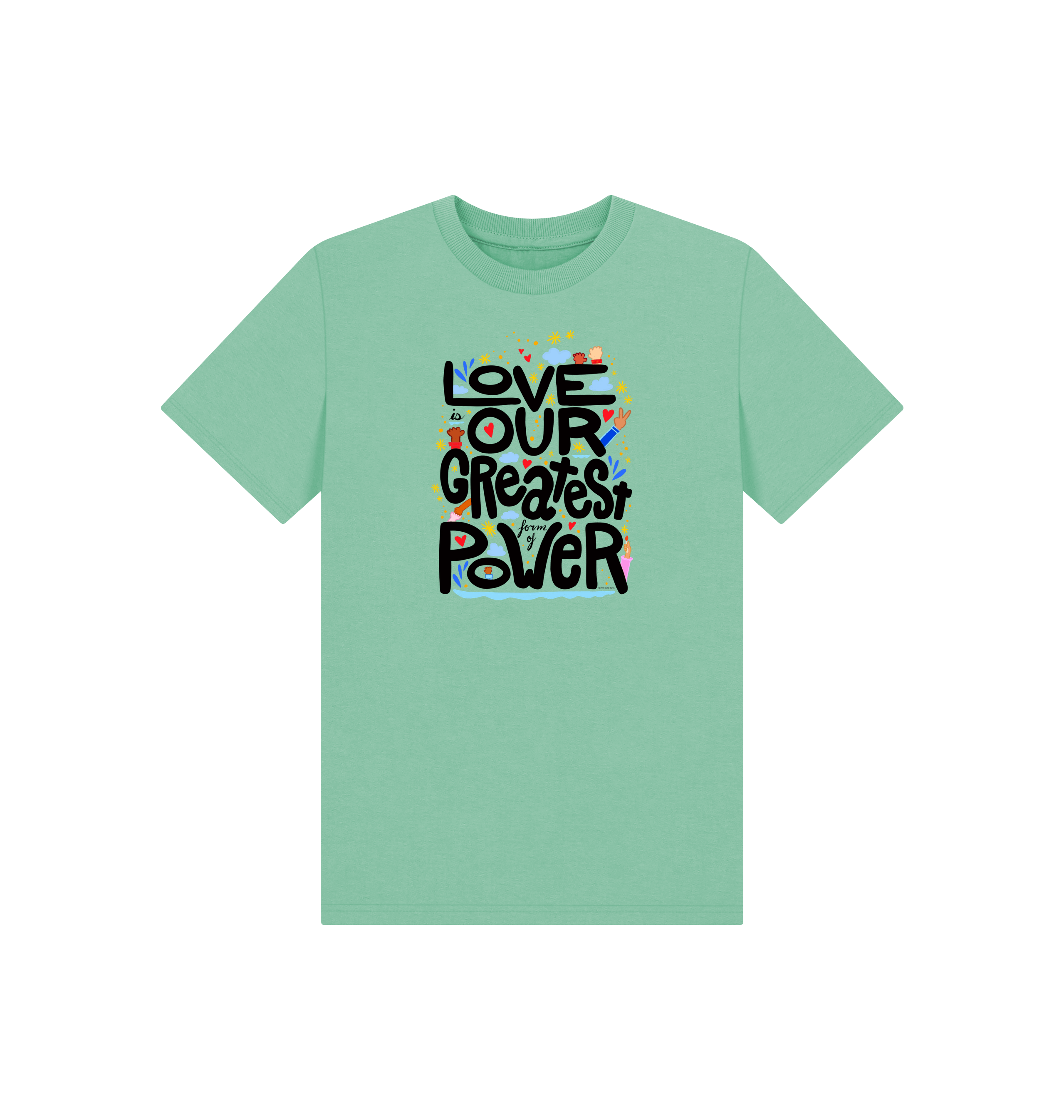 "Love is Our Greatest Form of Power" Organic Eco T-Shirt (Kids - Black Text - Assorted Light Colors)