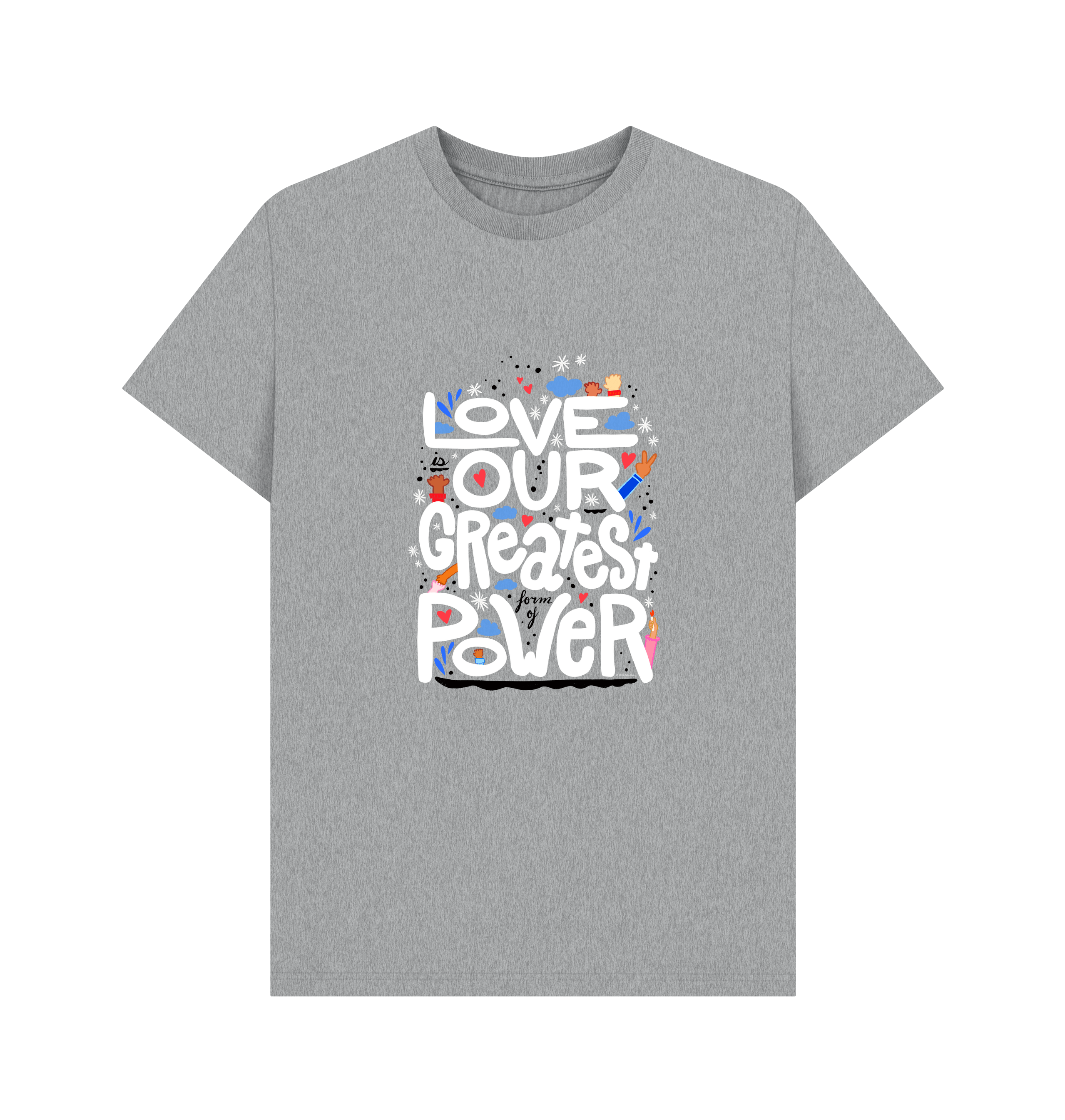 "Love is Our Greatest Form of Power" Organic Cotton Eco T-Shirt (Adult - White Text - Assorted Colors)