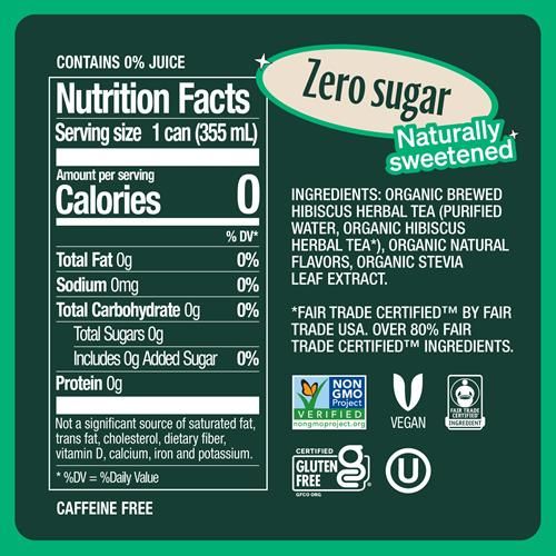Zevia Organic Caffeine Free Sweetened Hibiscus Passionfruit Tea, 12 Fz