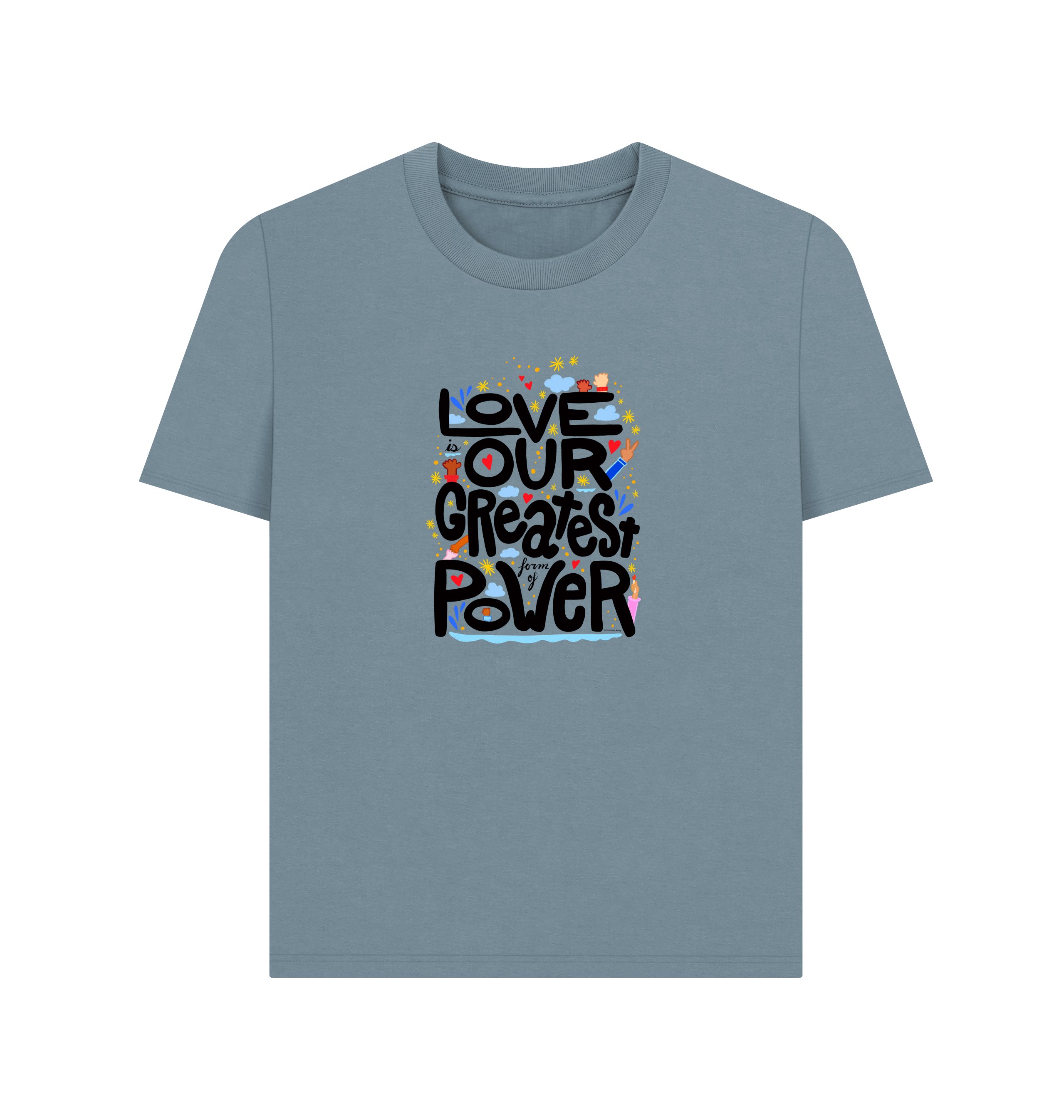 "Love is Our Greatest Form of Power" Organic Cotton Eco Scoop Neck T-Shirt (Adult - Black Text - Assorted Light Colors)