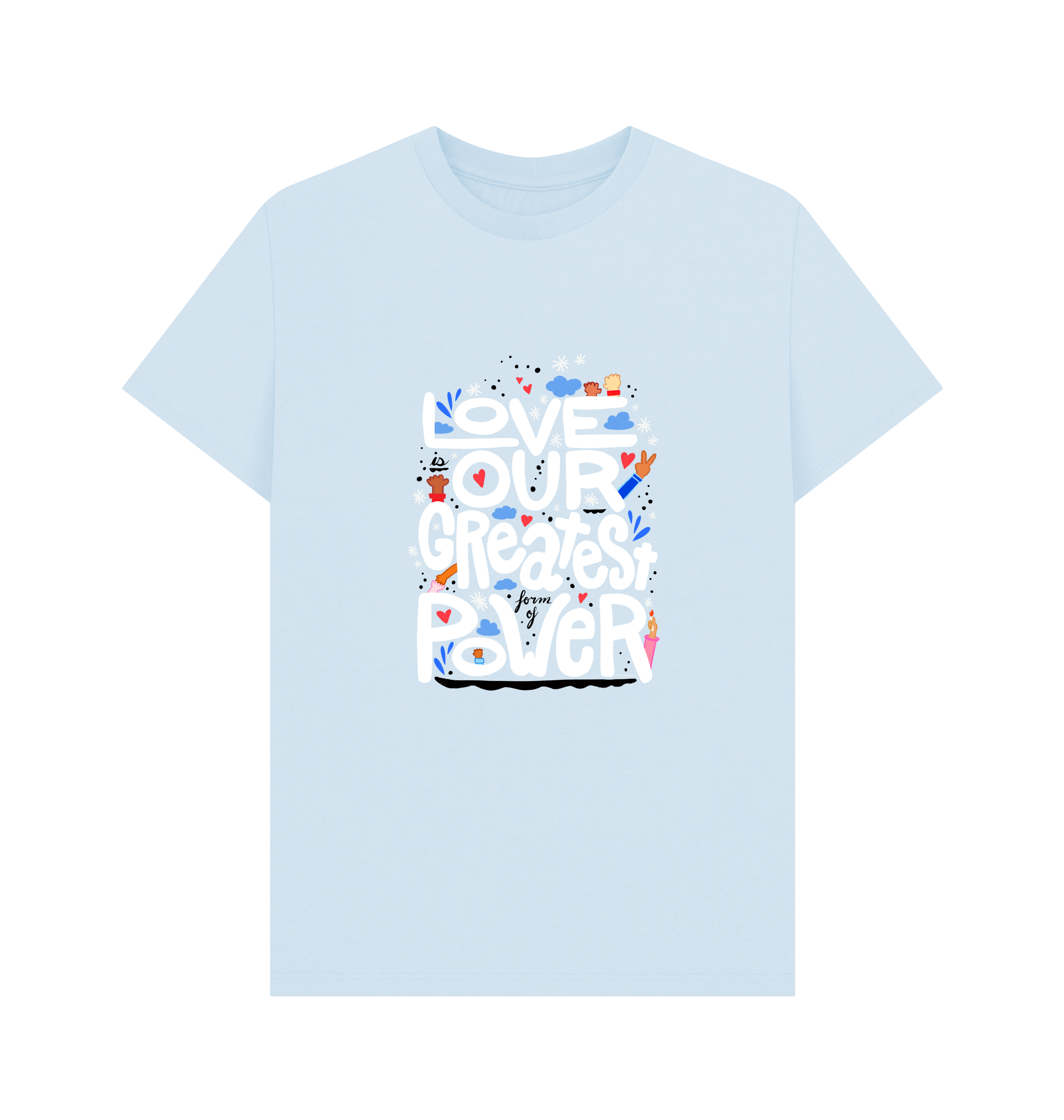 "Love is Our Greatest Form of Power" Organic Cotton Eco T-Shirt (Adult - White Text - Assorted Colors)