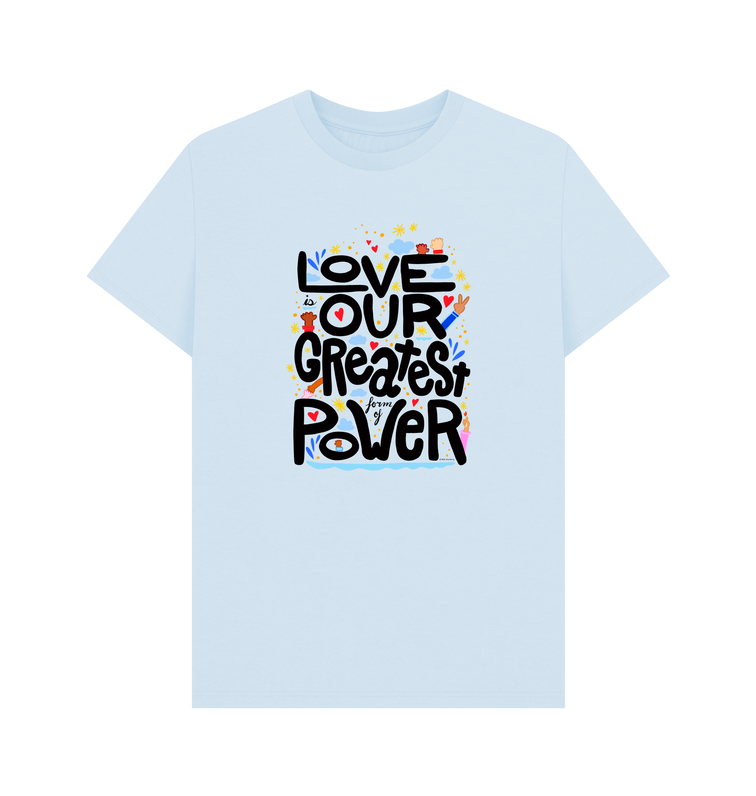 "Love is Our Greatest Form of Power" Organic Cotton Eco T-Shirt (Adult - Black Text - Assorted Light Colors)