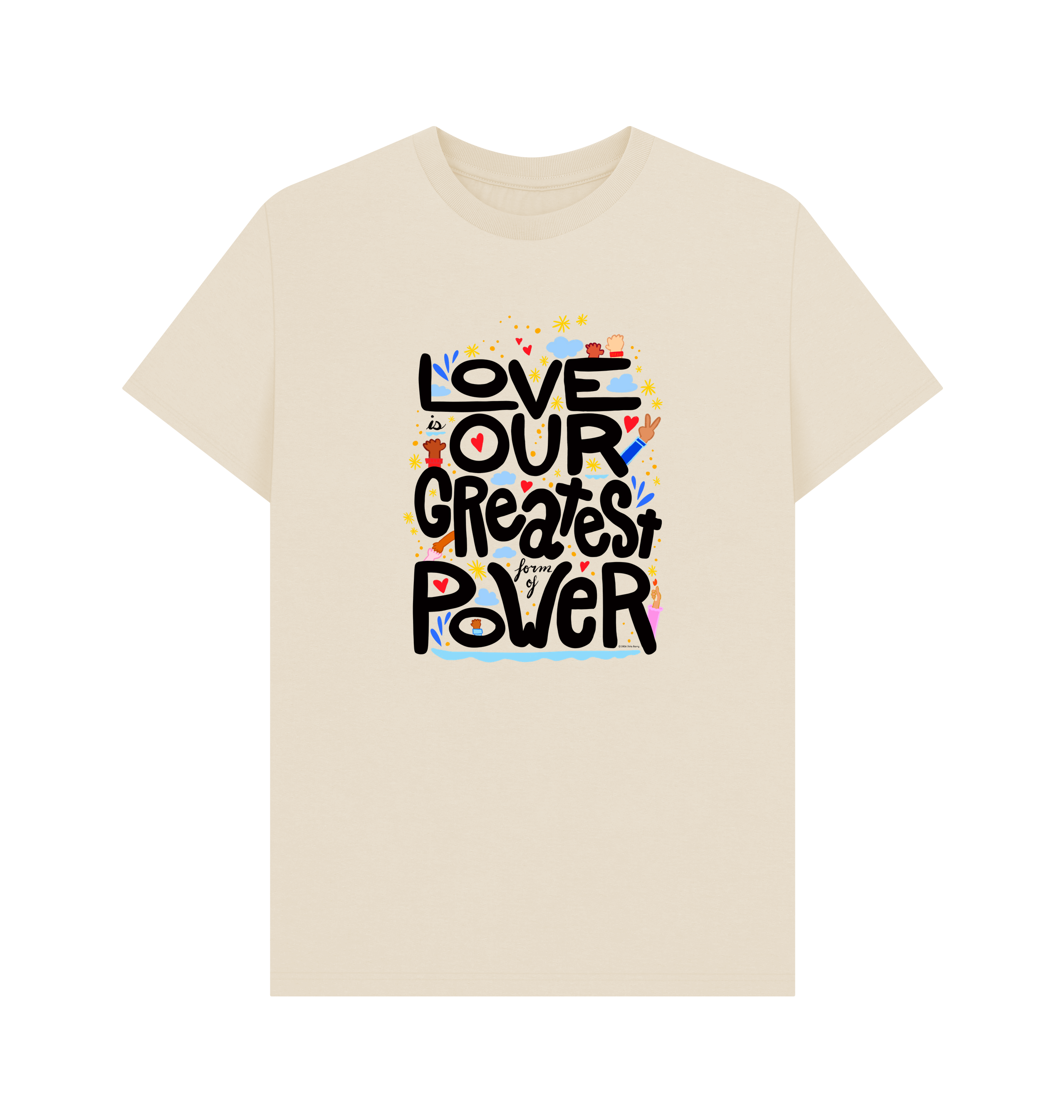 "Love is Our Greatest Form of Power" Organic Cotton Eco T-Shirt (Adult - Black Text - Assorted Light Colors)
