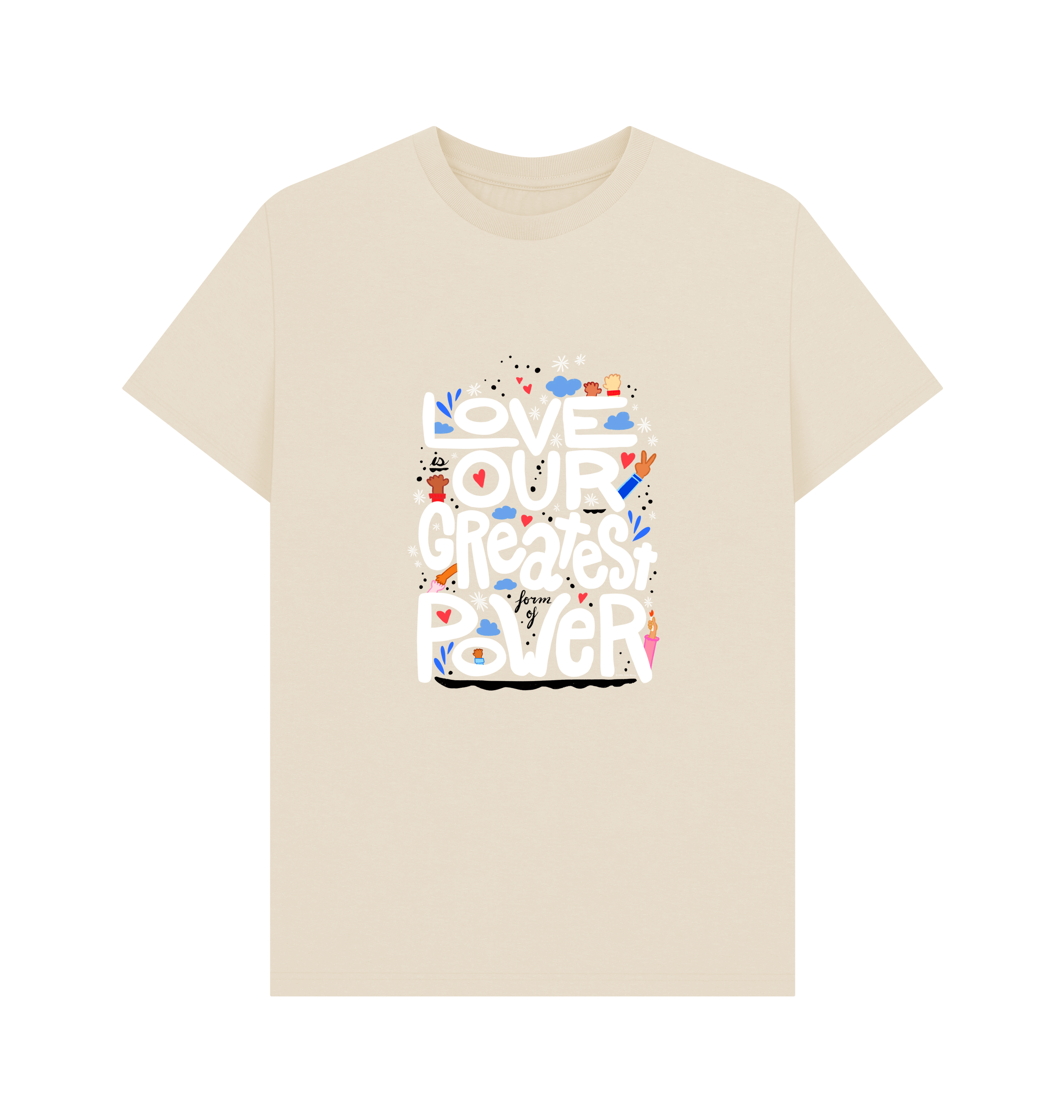 "Love is Our Greatest Form of Power" Organic Cotton Eco T-Shirt (Adult - White Text - Assorted Colors)