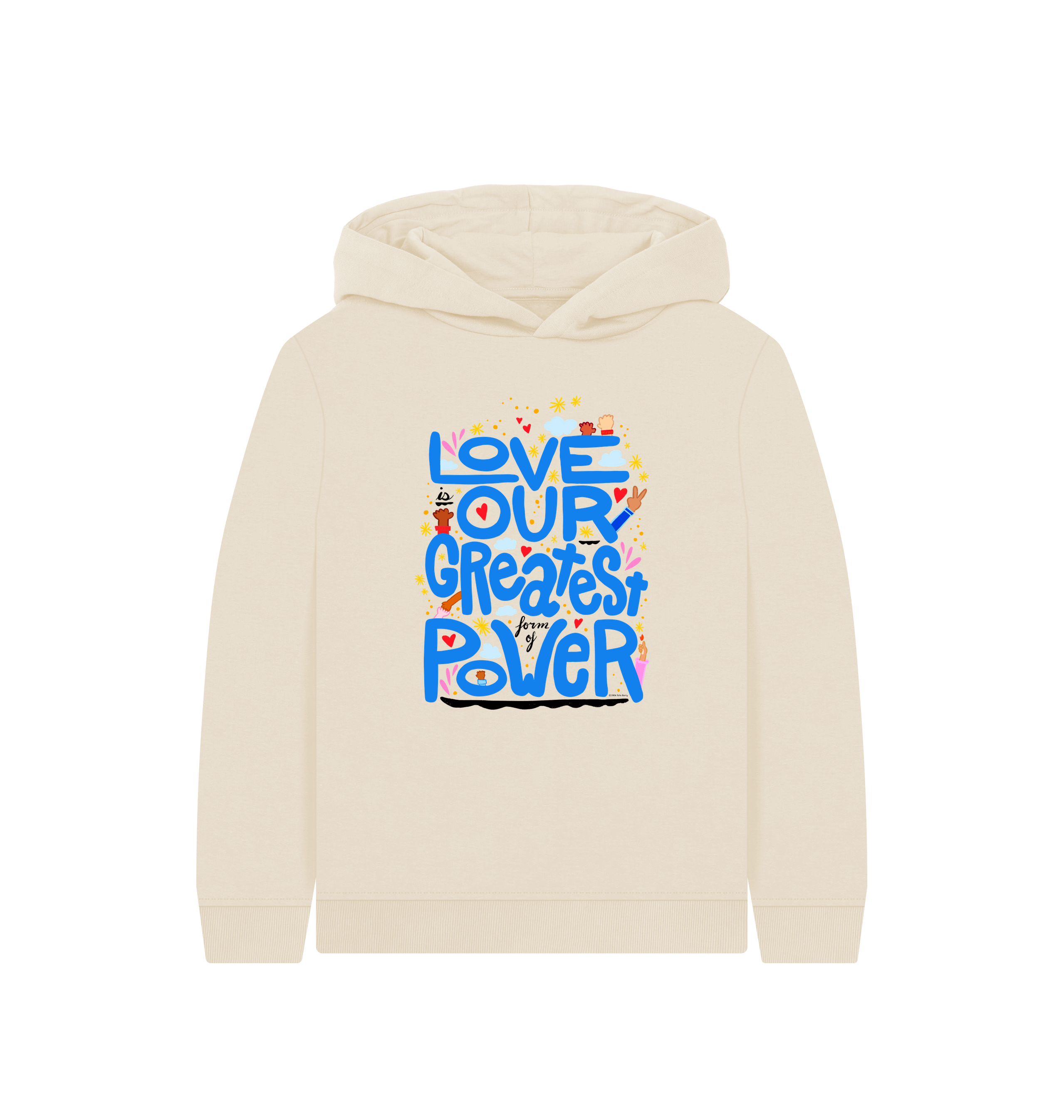 "Love is Our Greatest Form of Power" Organic Eco Hoodie (Kids - White Text - Assorted Colors)
