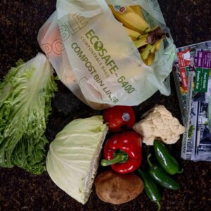 EcoSafe Zero Waste Compostable Shopping Bag with Handles, 12 × 7 × 20 in, 0.85 mil, 15 lb Capacity (QTY 500), SKU TB1920-85