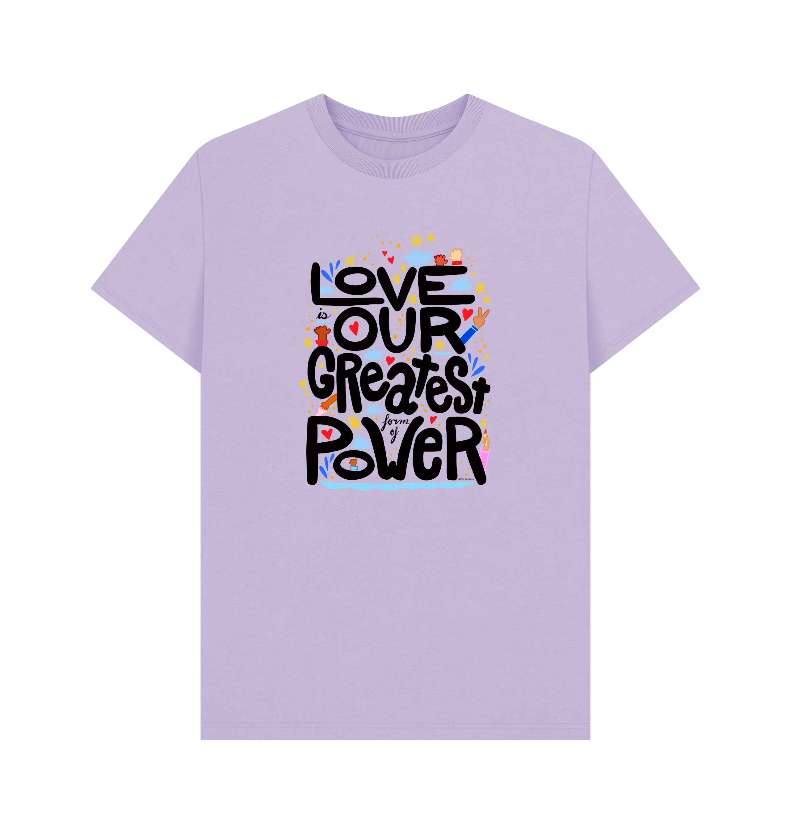 "Love is Our Greatest Form of Power" Organic Cotton Eco T-Shirt (Adult - Black Text - Assorted Light Colors)