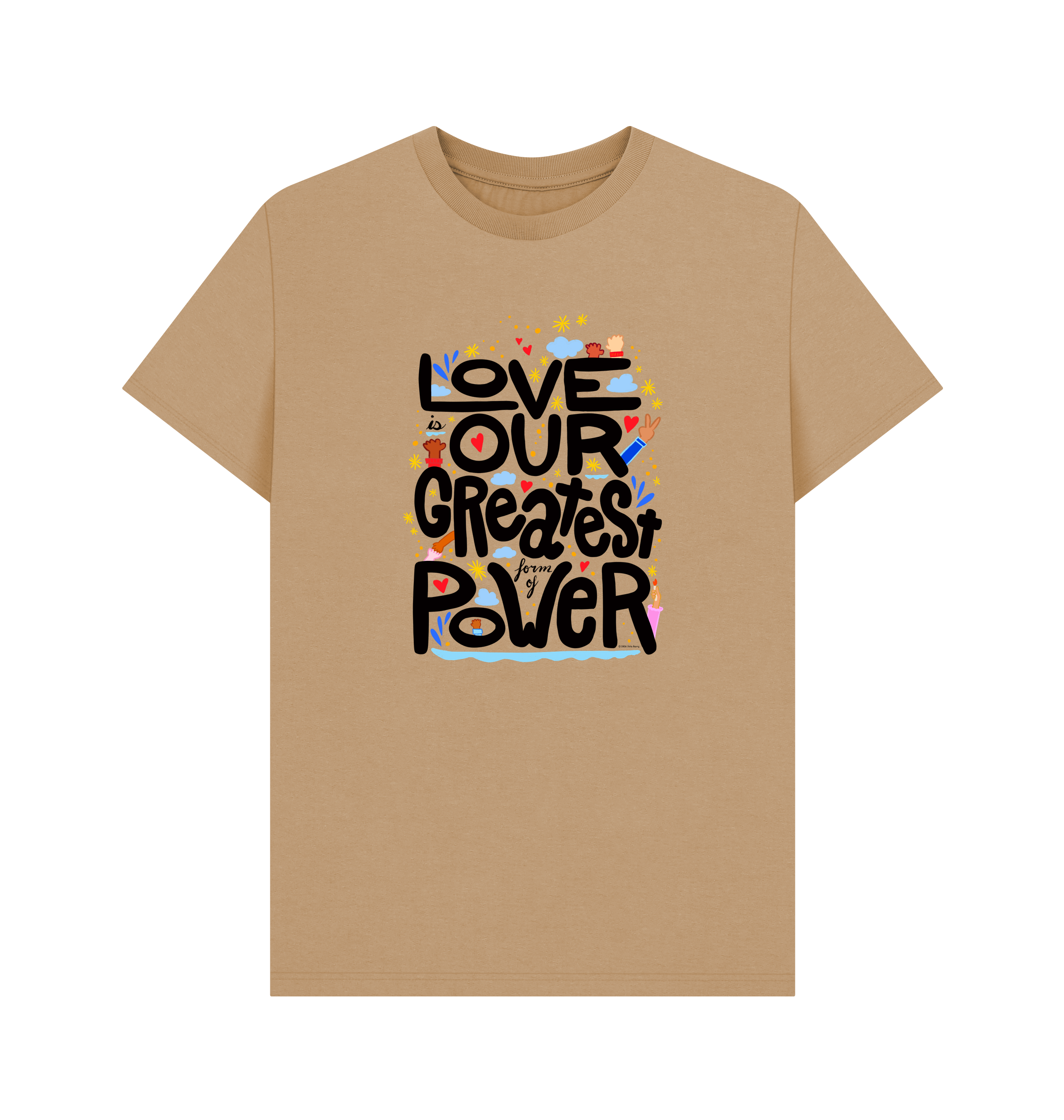 "Love is Our Greatest Form of Power" Organic Cotton Eco T-Shirt (Adult - Black Text - Assorted Light Colors)