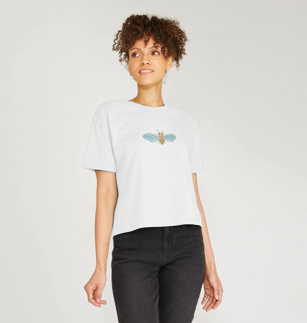 Boxy Bee T-Shirt (Adult - Gray, White & Dusty Blue)