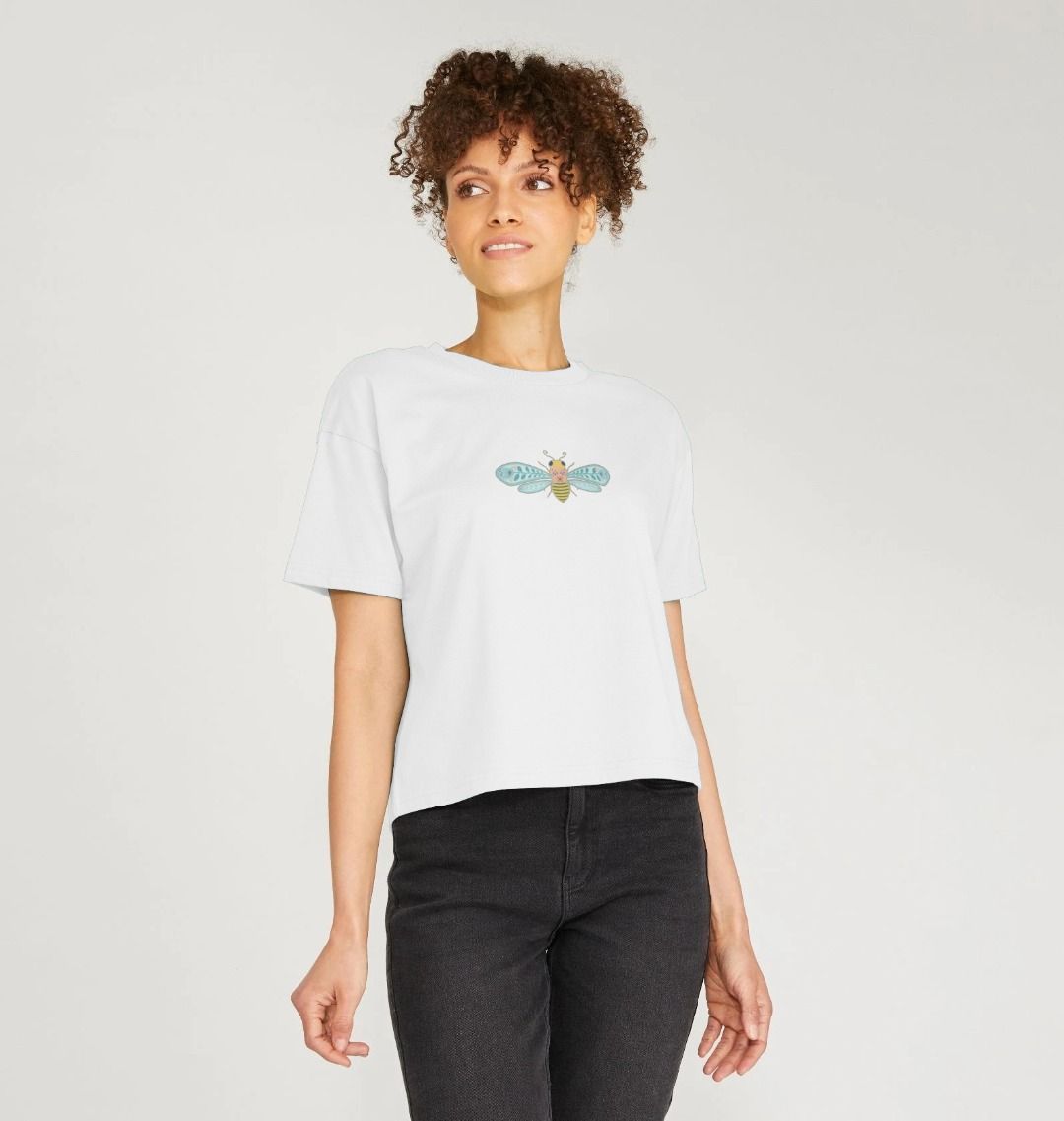 Boxy Bee T-Shirt (Adult - Gray, White & Dusty Blue)