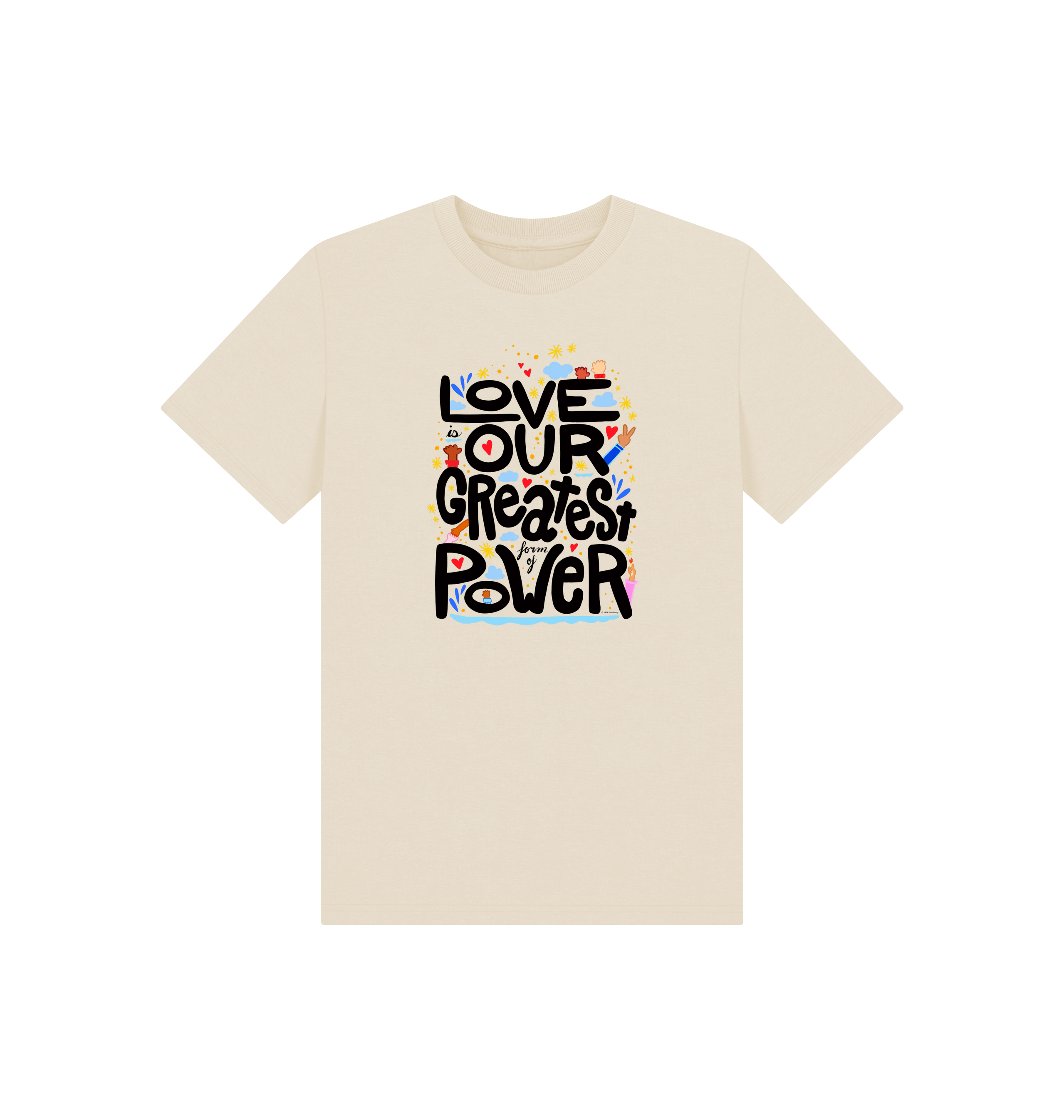 "Love is Our Greatest Form of Power" Organic Eco T-Shirt (Kids - Black Text - Assorted Light Colors)