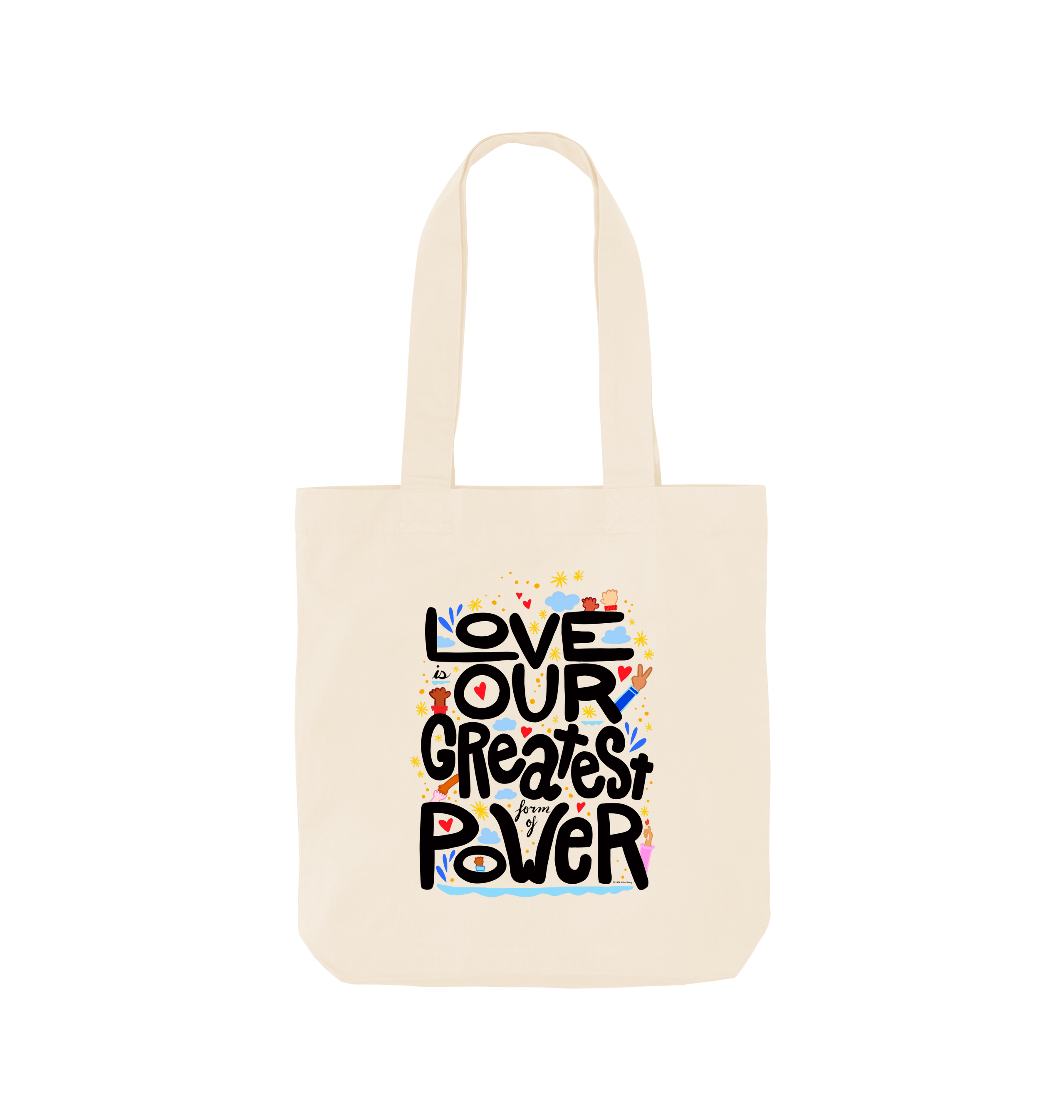 "Love is Our Greatest Form of Power" 100% Organic Cotton Grocery Tote Bag (Black Text)