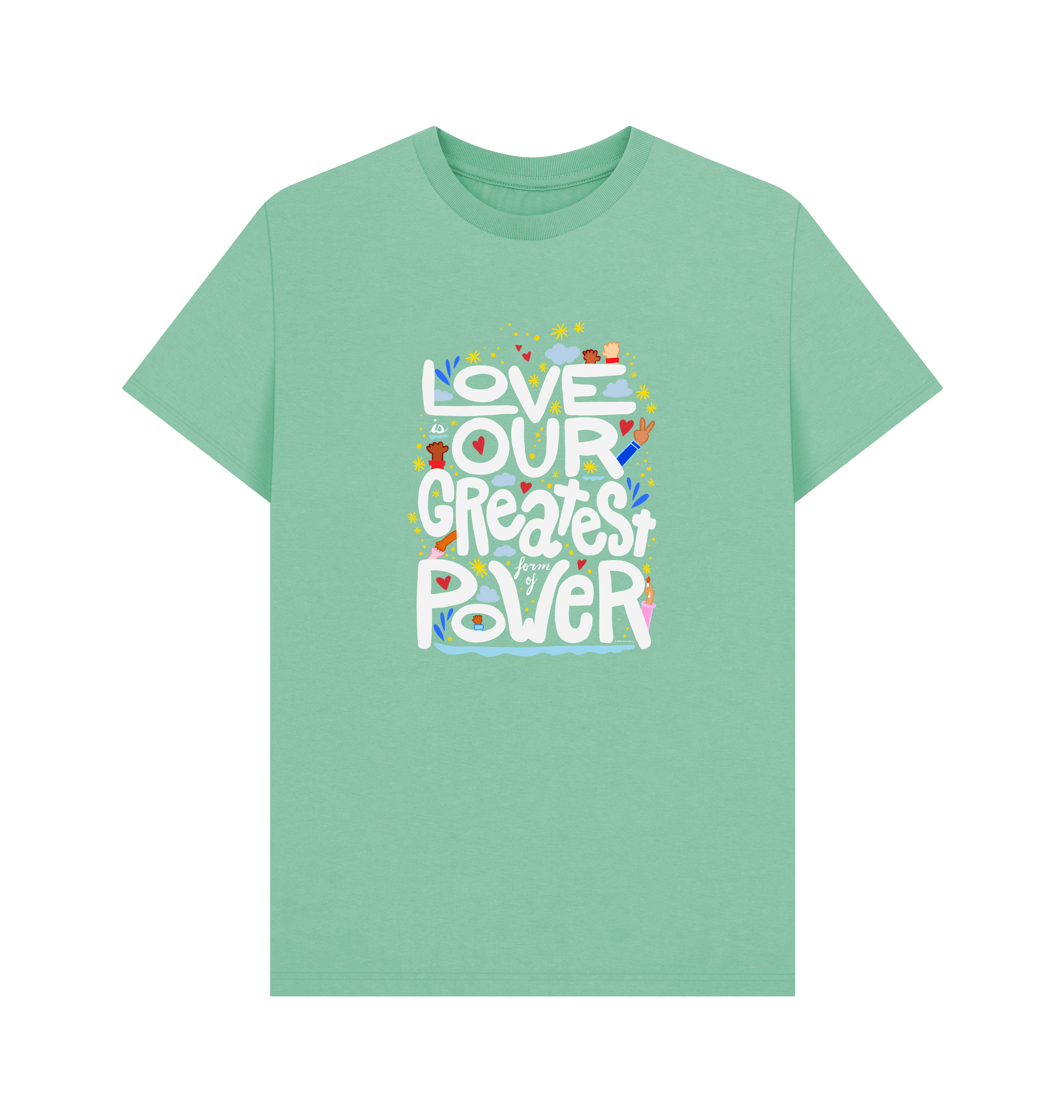 "Love is Our Greatest Form of Power" Organic Cotton Eco T-Shirt (Adult - White Text - Assorted Dark Colors)