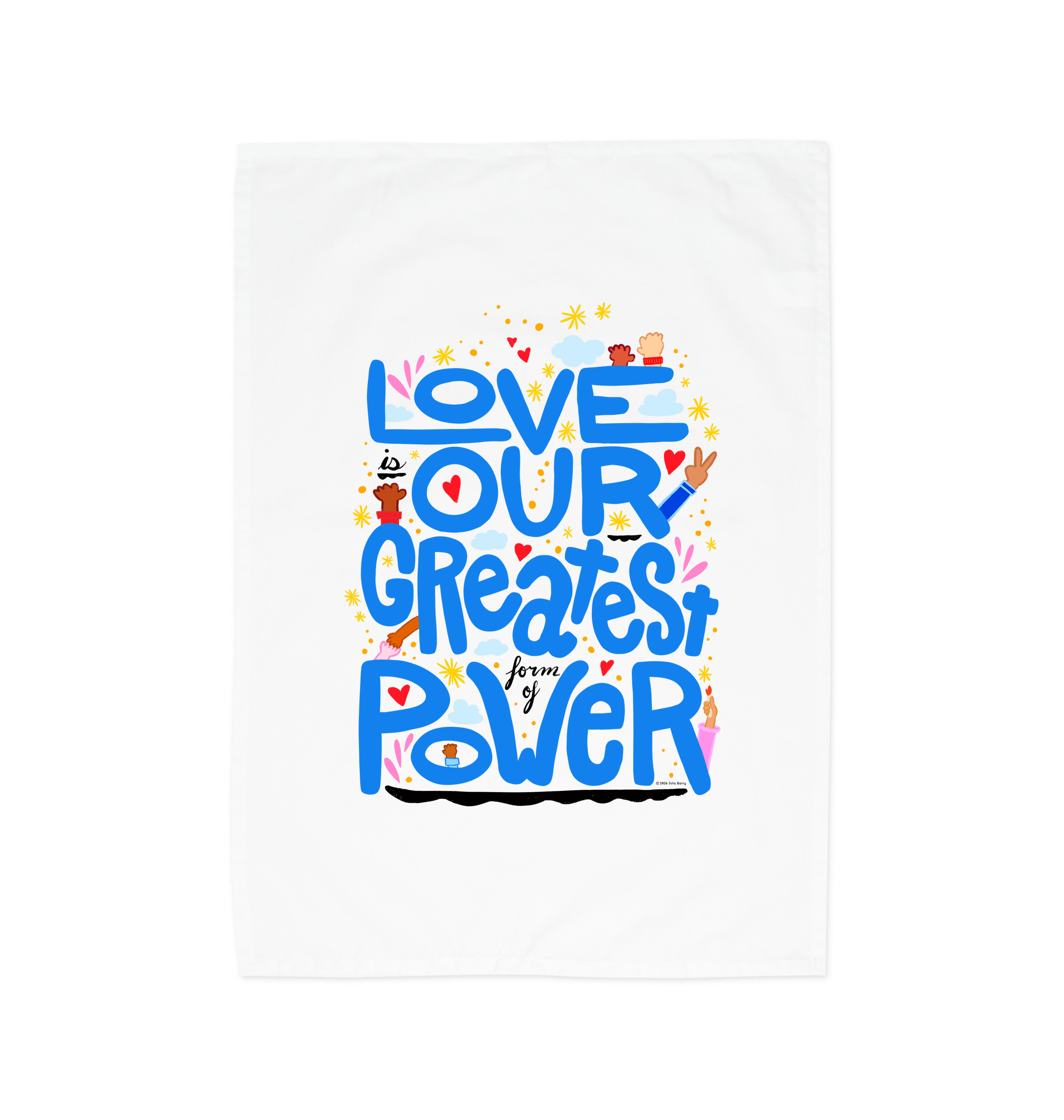 "Love is Our Greatest Form of Power" 100% Organic Cotton Eco Tea Towel (Blue Text)