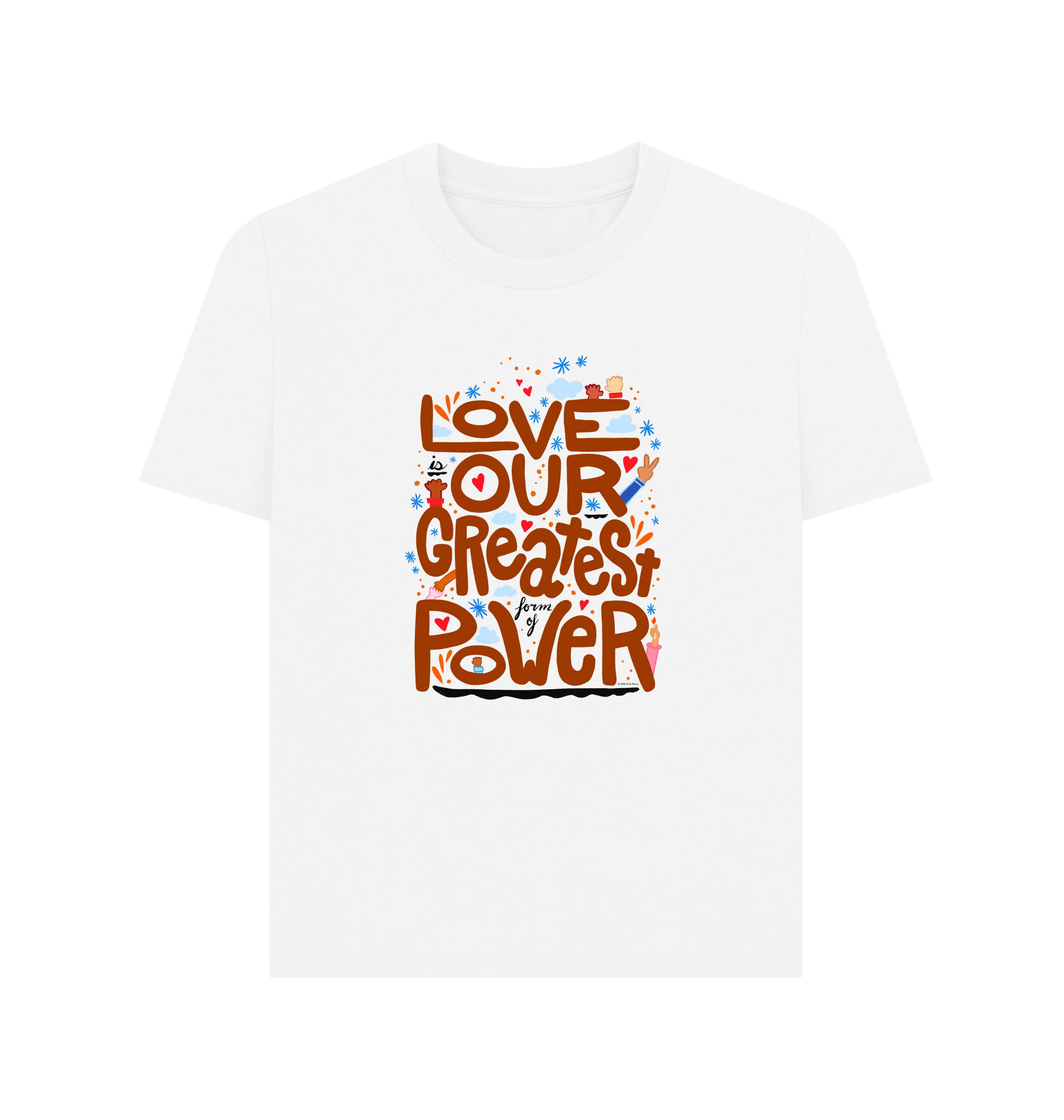 "Love is Our Greatest Form of Power" Organic Cotton Eco Scoop Neck T-Shirt (Adult - Brown Text - Assorted Neutral Colors)