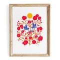 "Two Flying Birds" Hand-Drawn Eco-Art Print 12x18" (Assorted Colors)