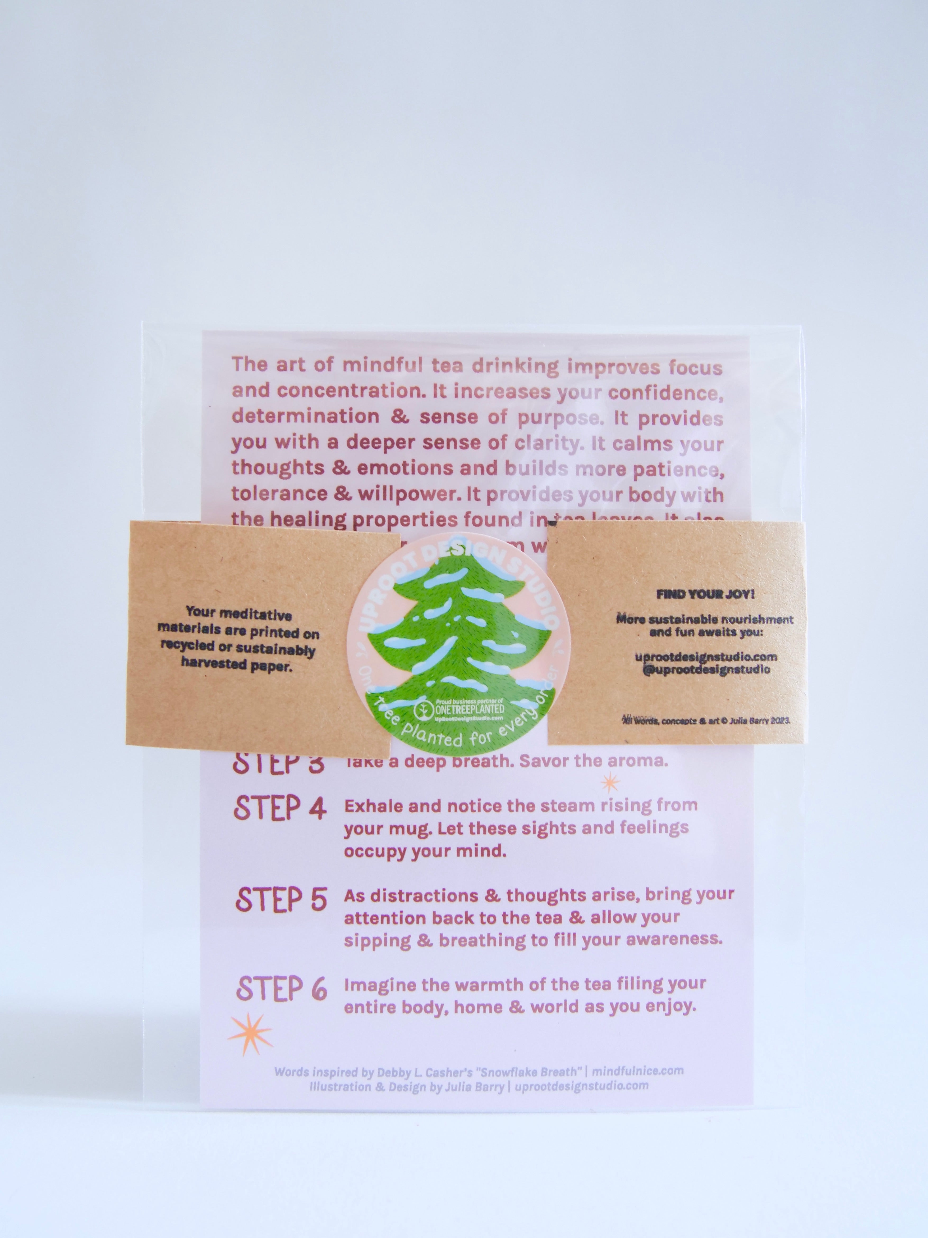 "Tea Time" Hand-Illustrated Meditation Card w. Instructions 5x7"