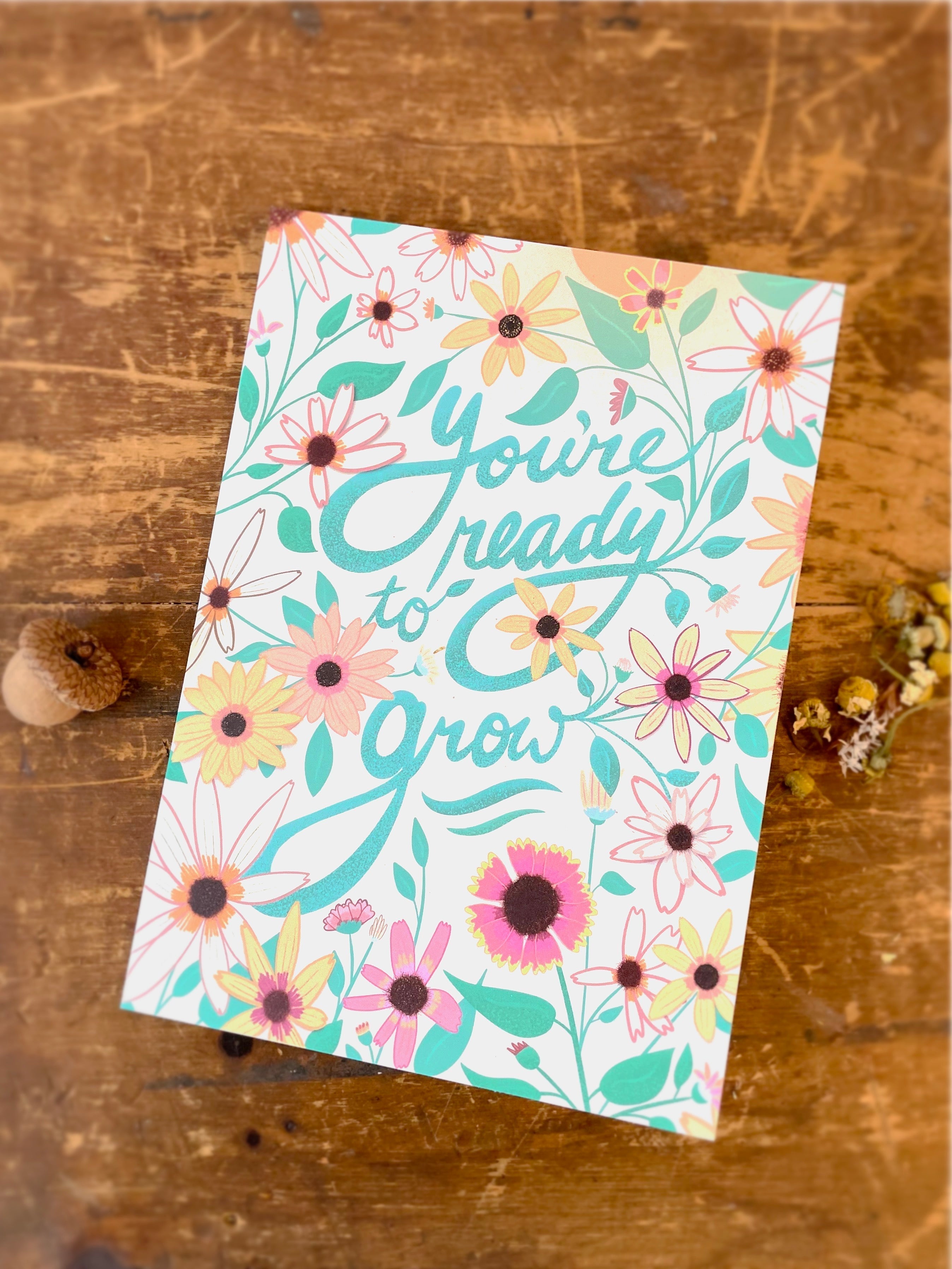 Eco Recycled 4x6 Greeting Cards w. Hand-Drawn Art + Recycled Envelopes, Blank inside - Assorted (Grow & Bloom)