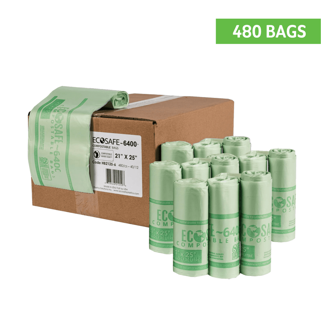 EcoSafe Zero Waste Compostable Bag Liners 8 Gallon 21x25in, SKU HB2125-6