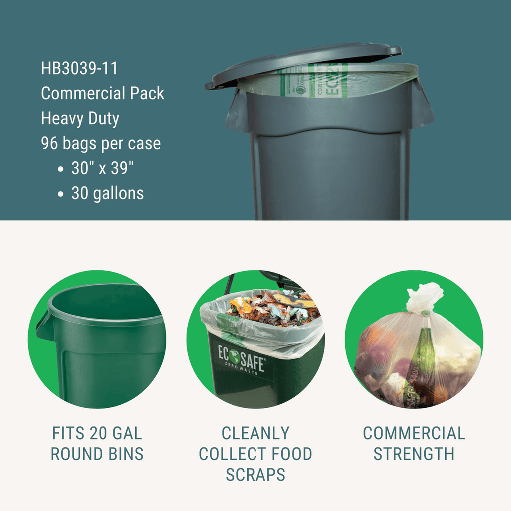EcoSafe Zero Waste 30 Gallon Compostable Bags 30x39 Extra Strong (QTY 96), SKU HB3039-11
