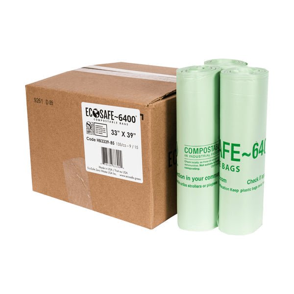 EcoSafe Zero Waste 35 Gal Compostable Bags - 33x39 (QTY 135), SKU HB3339-85