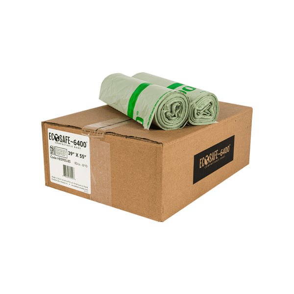 EcoSafe Zero Waste 48 Gallon Compostable Bags 39" x 55" (QTY 80), SKU HB3955-85