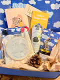 "Cozy Stitches" Trio Gift Set: Eco-Embroidery Kit, Mindfulness Journal, Mint Tea, Honey, Greeting Card (Winter Dreaming)