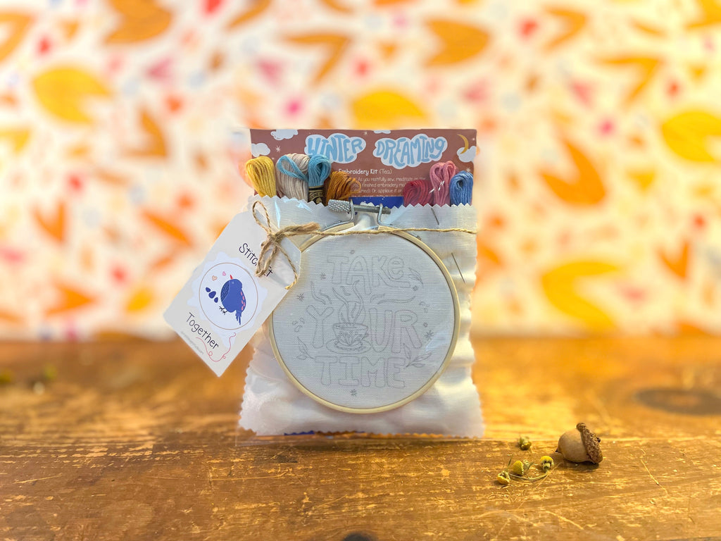 "Take Your Time" Eco-Embroidery Kit w. Tea Time Pattern (Joyful Threads Winter Dreaming)