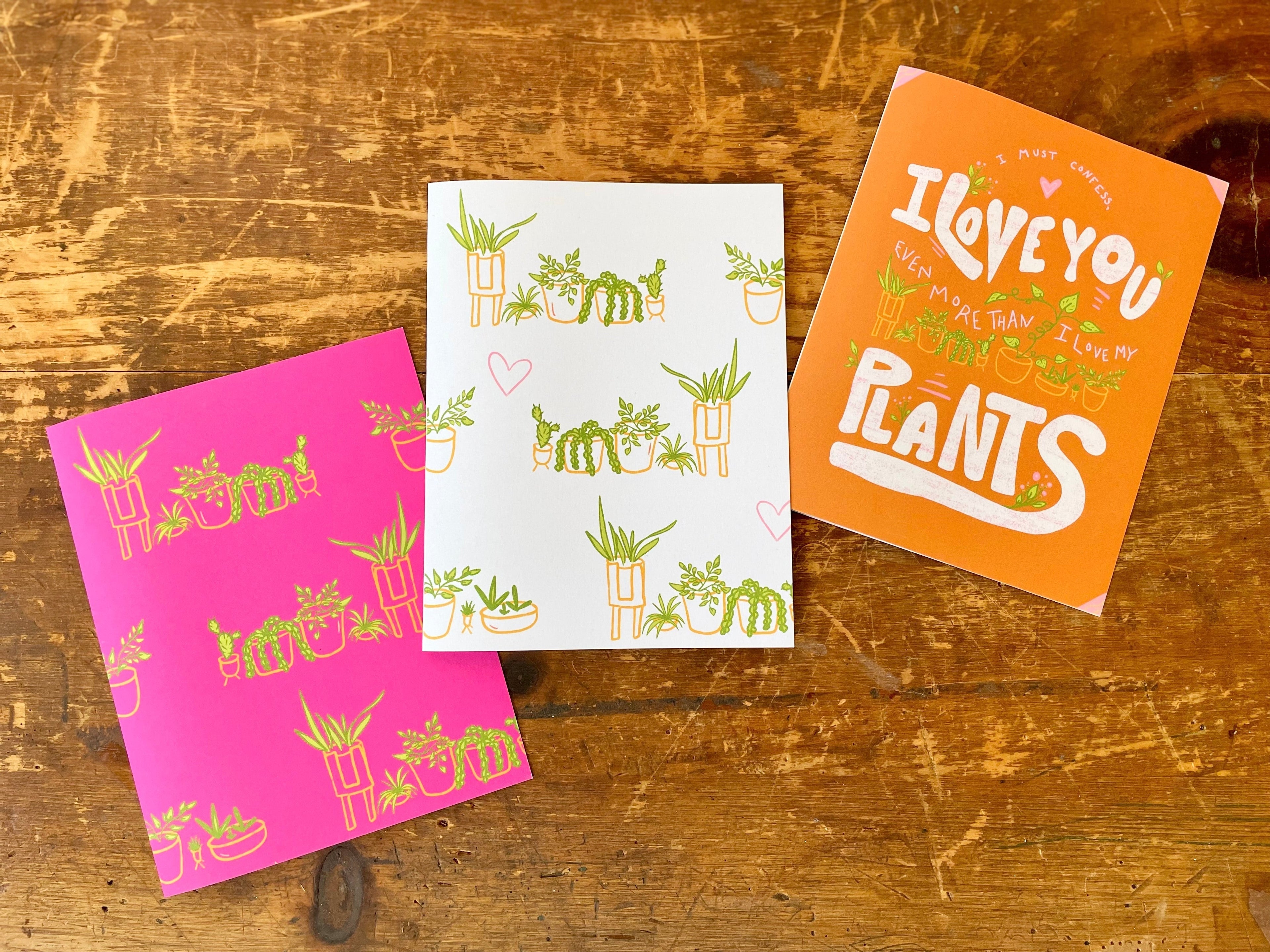 Eco Recycled 5x7 Greeting Cards w. Hand-Drawn Art + Recycled Envelopes, Blank inside - Assorted (Words of Love)