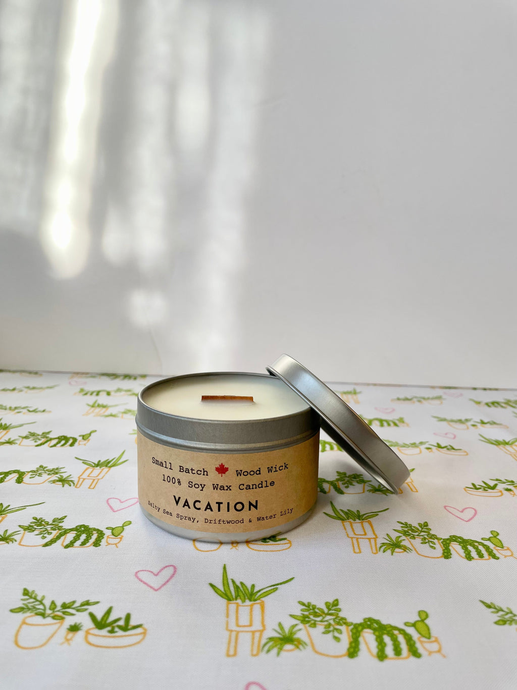 "Vacation" Soy Crackling Wick Eco-Candle - Sea Spray, Driftwood + Water Lily Scent (Golden Light / Grow & Bloom)
