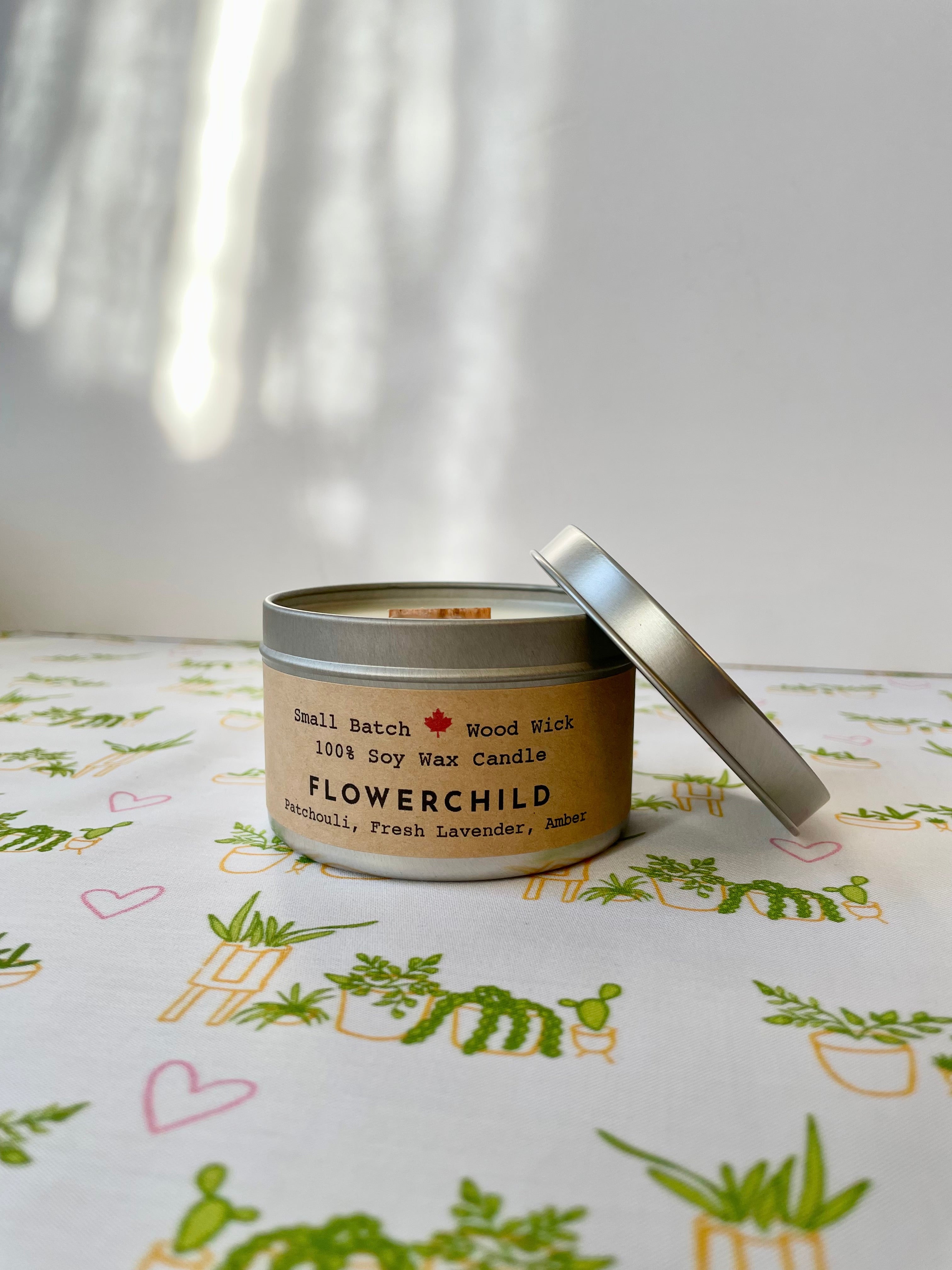 Golden Light Candle Relaxation Set: “Flower Child” Scented (Patchouli, Lavender + Amber) Candle, Meditation Card + Mindfulness Journal (Grow & Bloom)