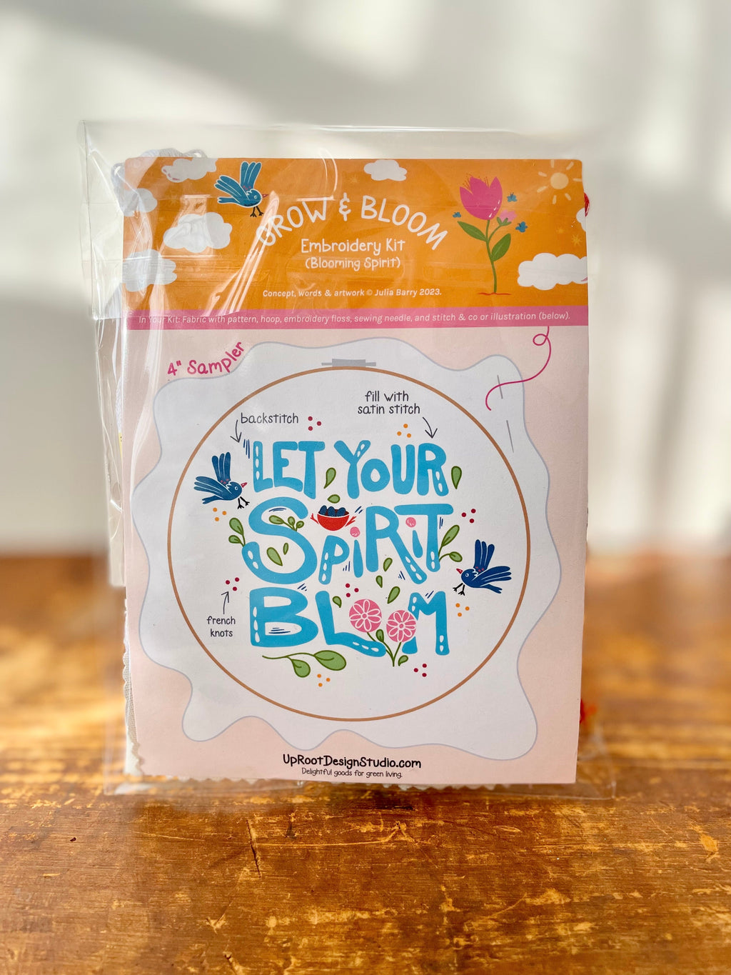 "Cheerful Stitches" Trio Gift Set: Eco-Embroidery Kit, Mindfulness Journal, Mint Tea, Honey, Greeting Card (Grow & Bloom)
