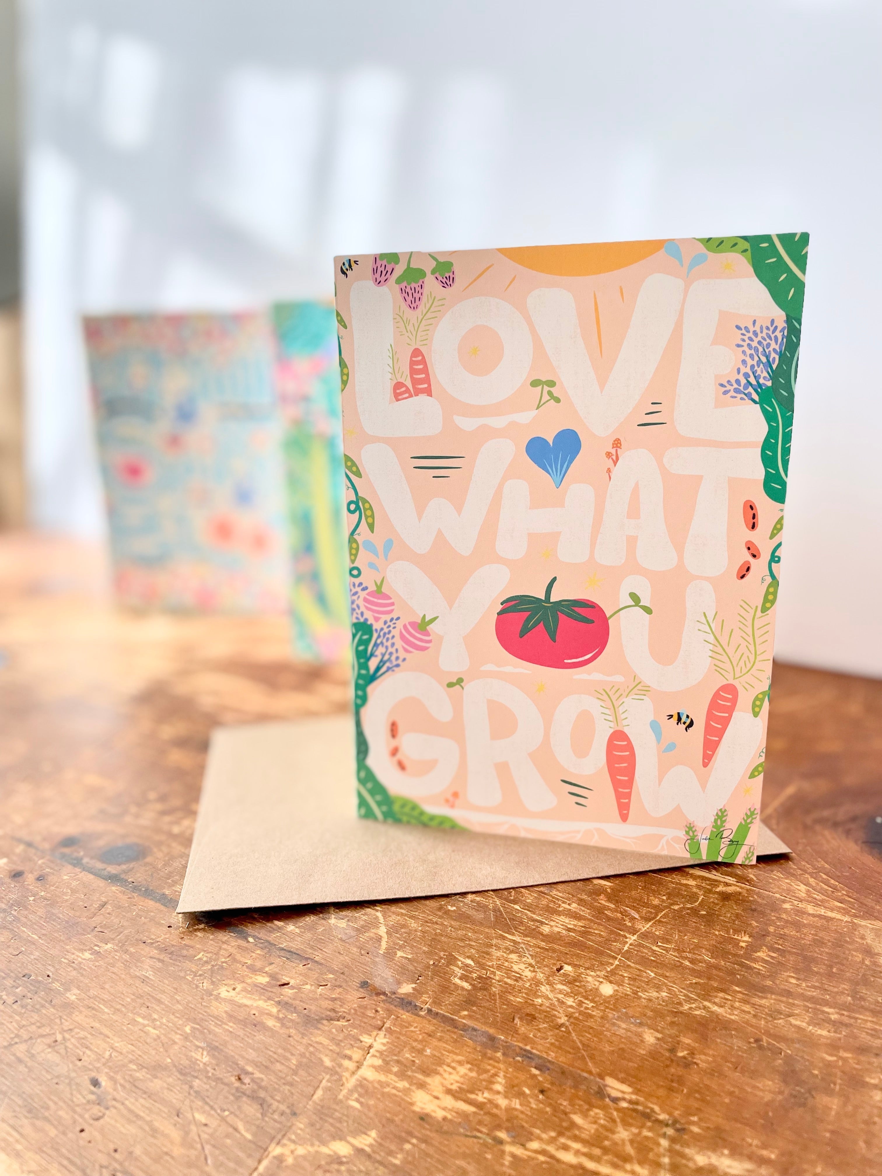 Eco Recycled 4x6 Greeting Cards w. Hand-Drawn Art + Recycled Envelopes, Blank inside - Assorted (Grow & Bloom)
