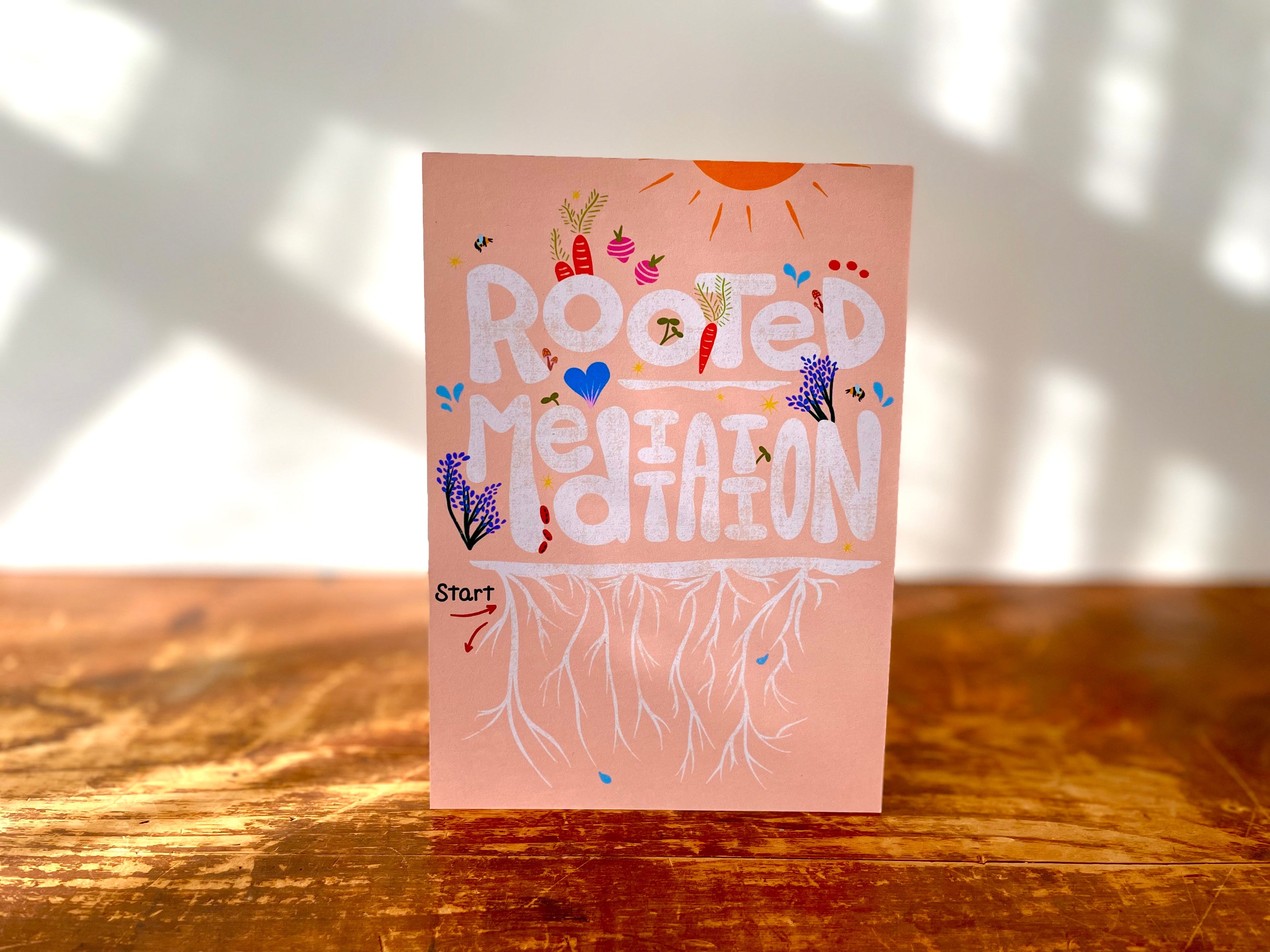 "Rooted Meditation" Hand-Illustrated Meditation Card w. Instructions 5x7"