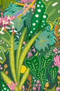 "Into the Jungle" Eco Recycled Greeting Card w. Hand-Drawn Art + Recycled Envelope, Blank inside (Grow & Bloom)