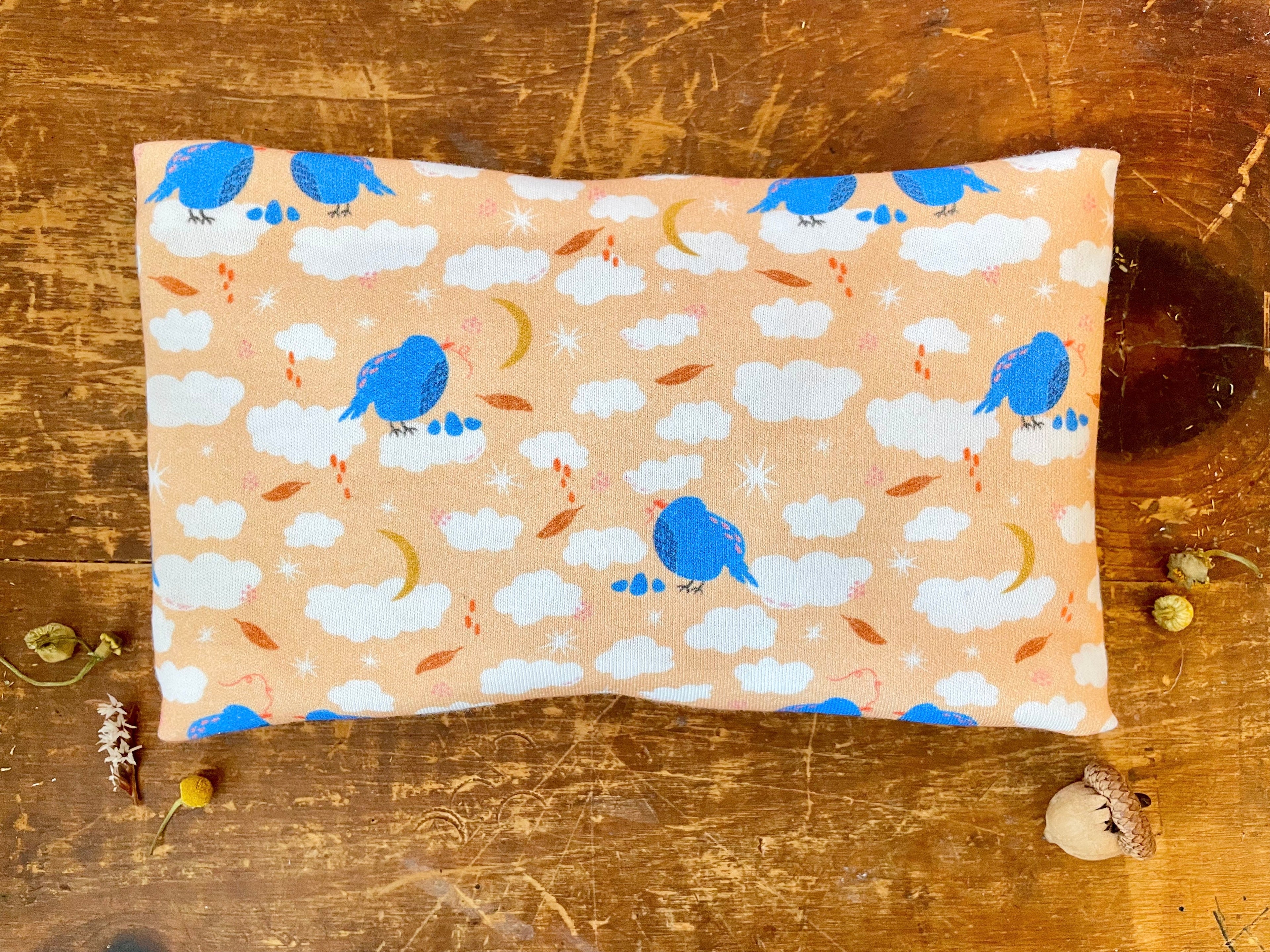 Scented Serenity Eye Pillow - Birds on Dark Peach (Winter Dreaming Collection)