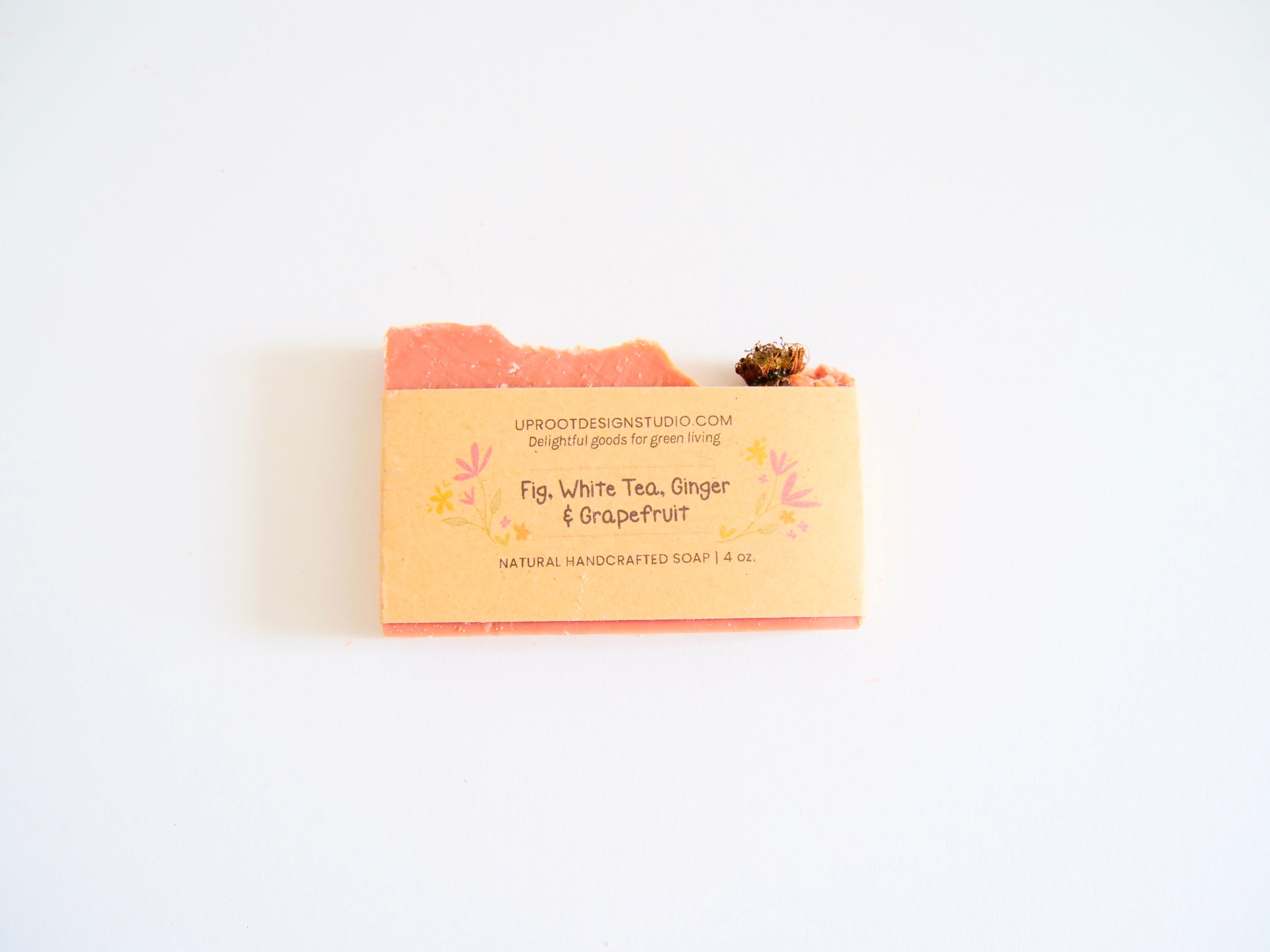 Fig, White Tea, Ginger & Grapefruit Handmade Scented Soap w. Foraged, Natural, Organic Ingredients for a Refreshing Spa Experience