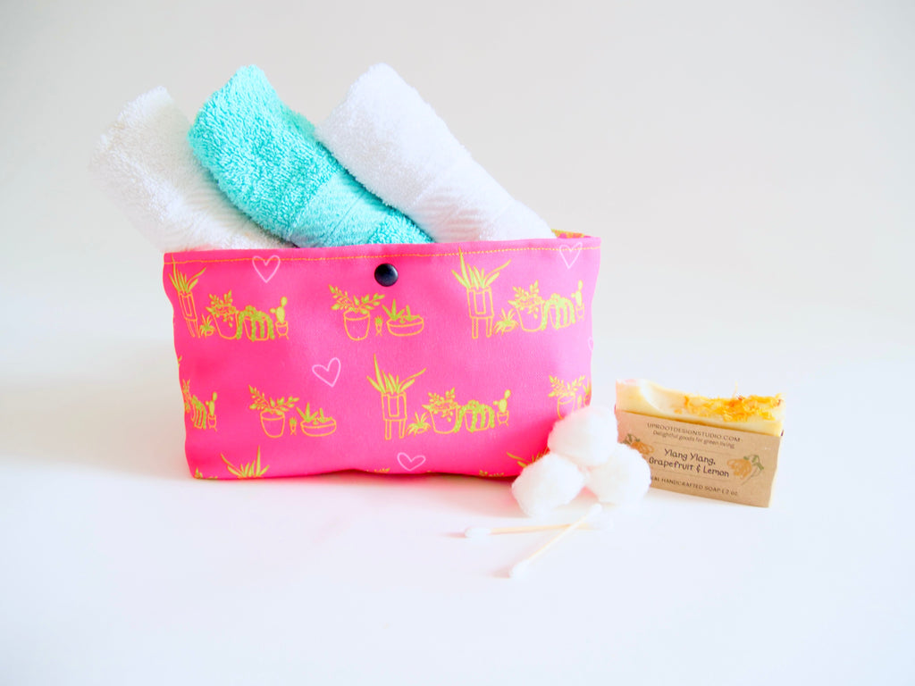 Hand-sewn Recycled Canvas Button Pouch Organizer Bag for Toiletry, Makeup, Bathroom, Vanity, Desk, Office, Purse Sundries