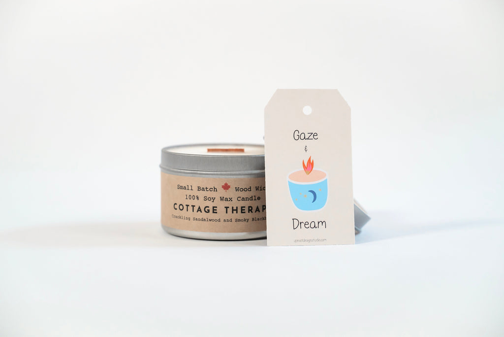 Shine On Candle Relaxation Set: "Cottage Therapy" Candle (Crackling Sandalwood & Smoky Blackberry Scent), Meditation Card + Mindfulness Journal