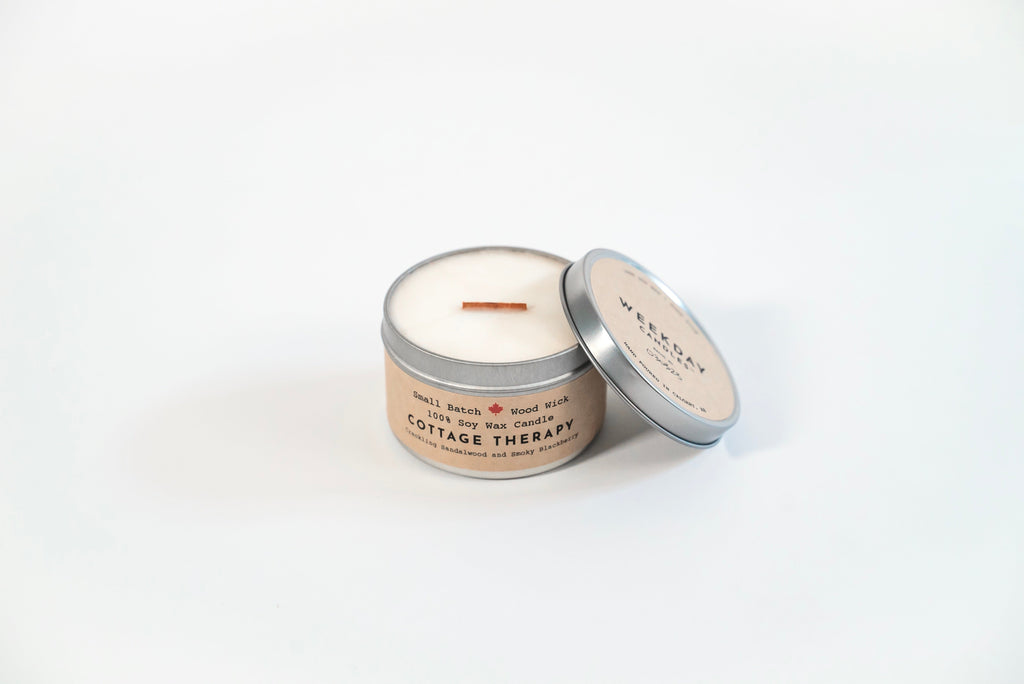 Shine On Candle Relaxation Set: "Cottage Therapy" Candle (Crackling Sandalwood & Smoky Blackberry Scent), Meditation Card + Mindfulness Journal