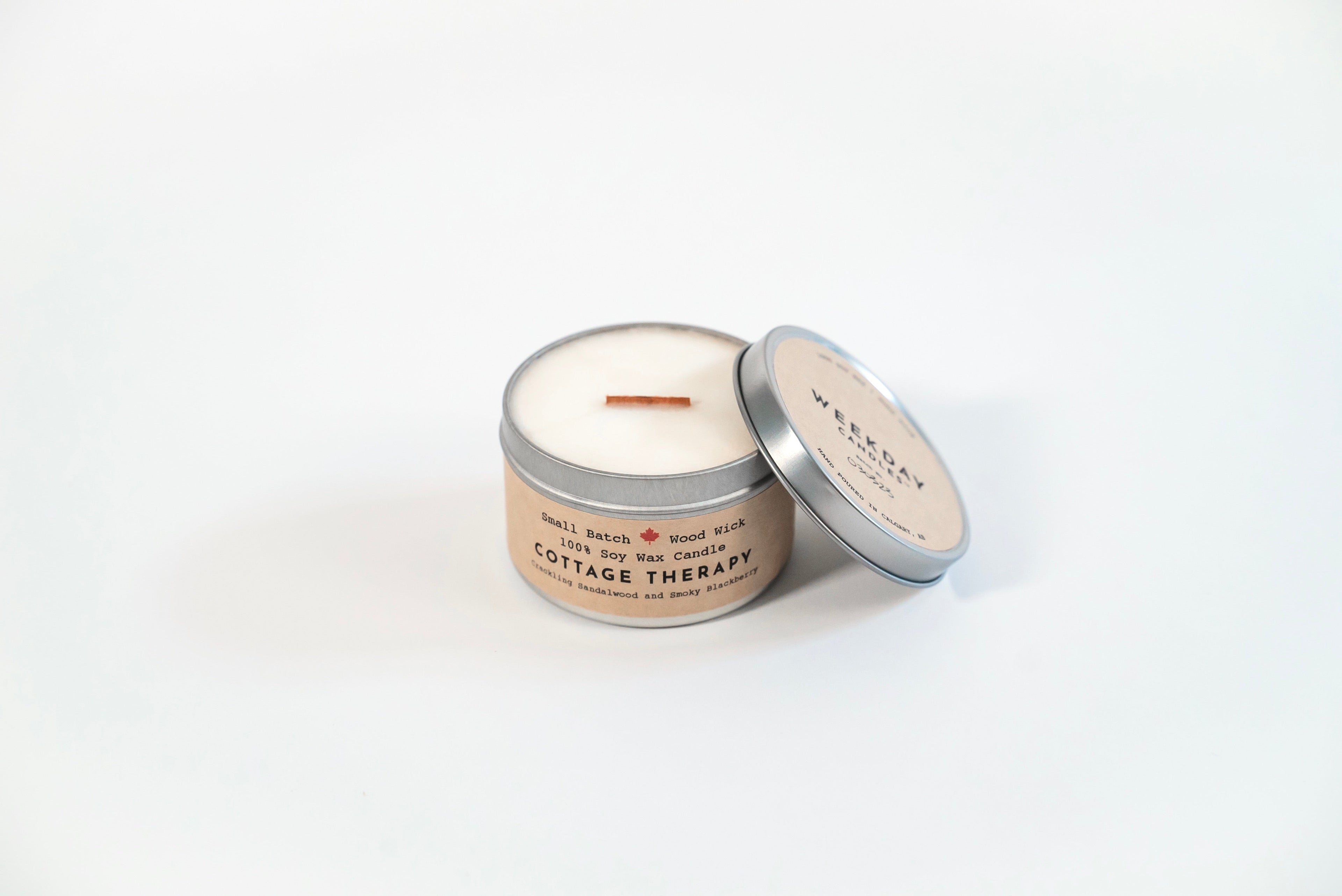 Shine On Candle Relaxation Set: "Cottage Therapy" Candle (Crackling Sandalwood & Smoky Blackberry Scent), Meditation Card + Mindfulness Journal