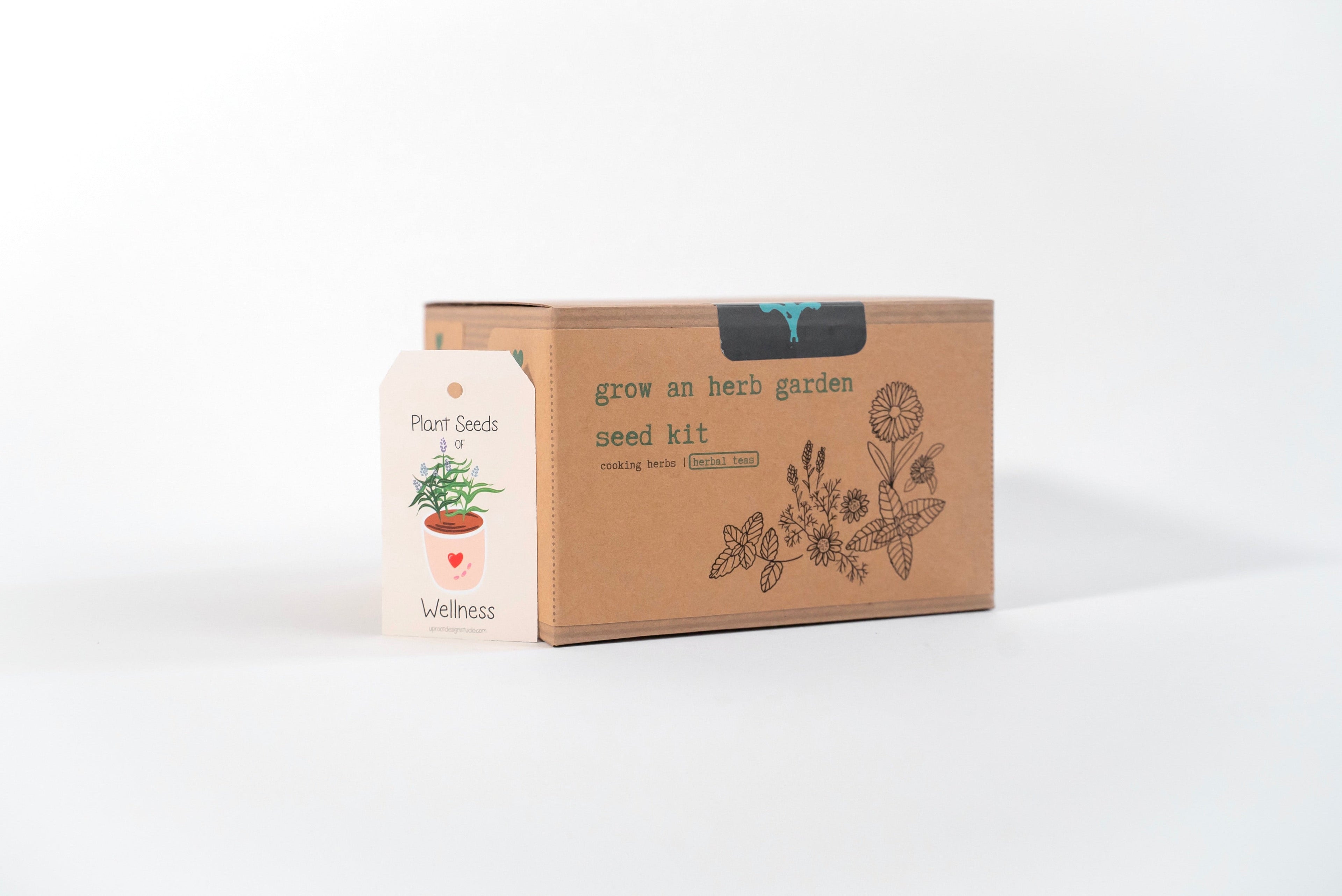 "Festive Garden" Gift Box: Chai, Stickers, Evergreen Candle, Cards, Meditations, Journal, Herbal Tea + White Polka-Dot Growing Kits (Winter Dreaming)