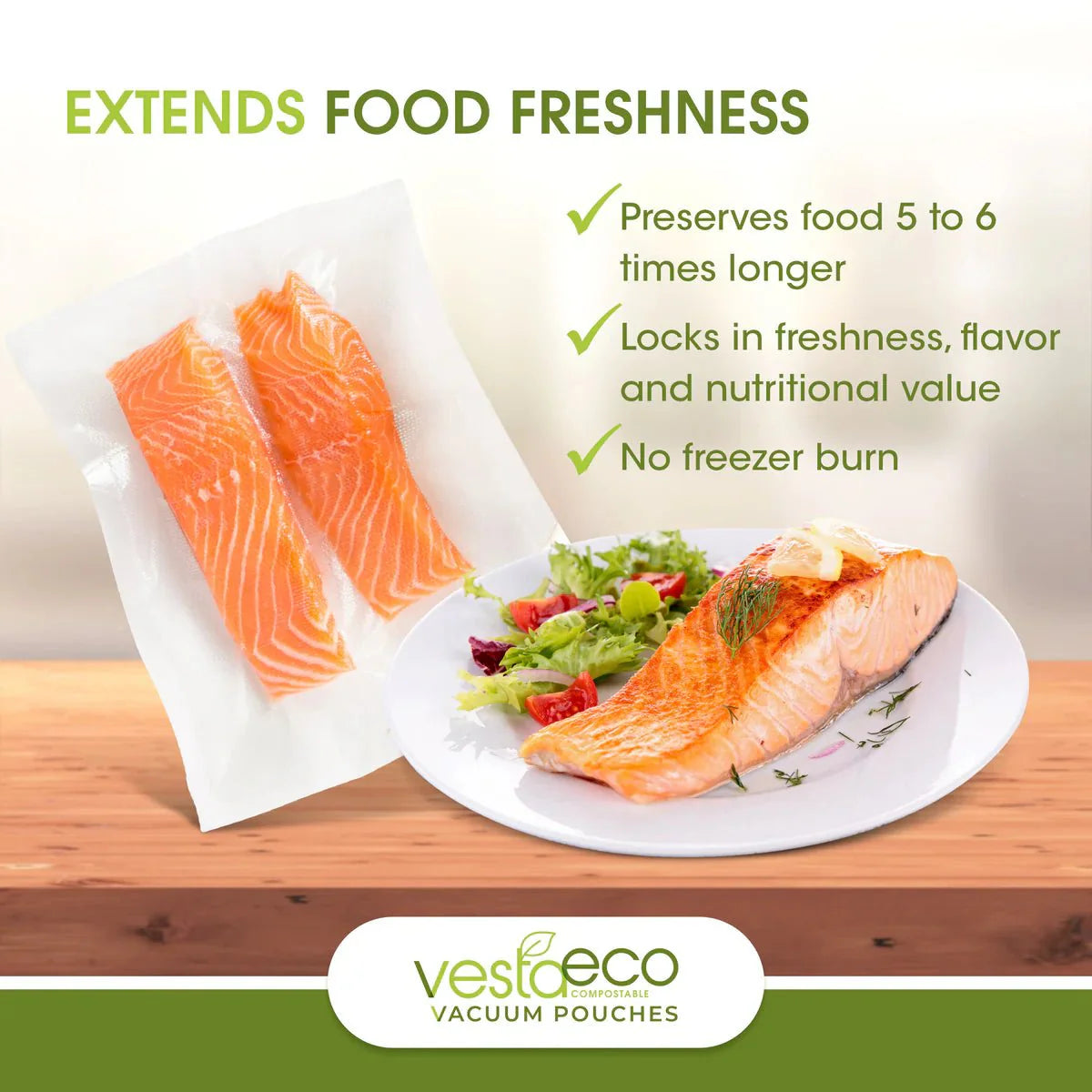 VestaEco 6 x 10 in Compostable Chamber Vacuum Seal Pouches, Pint Size, 3 Mil, 100 Bags (QTY 100), SKU 218111